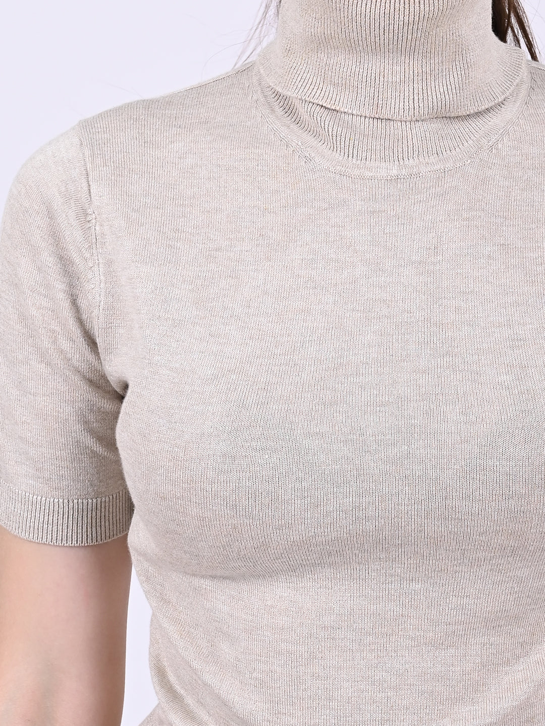 Women Beige High Neck Top - Image 5