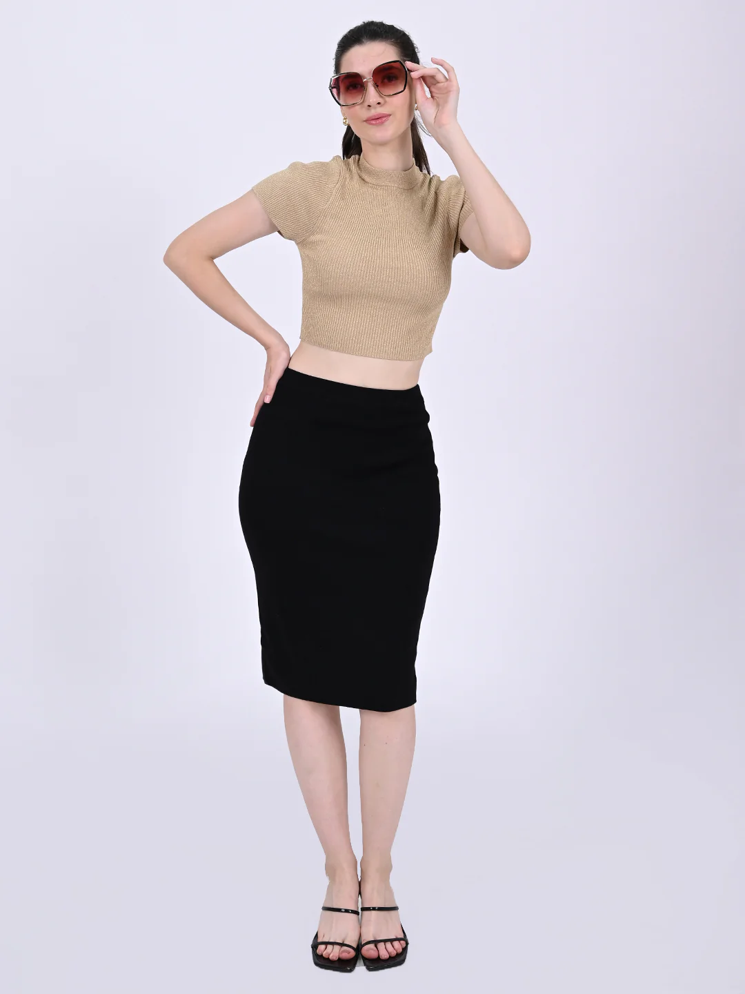 Women Gold Ribbed Crop Top - Image 7