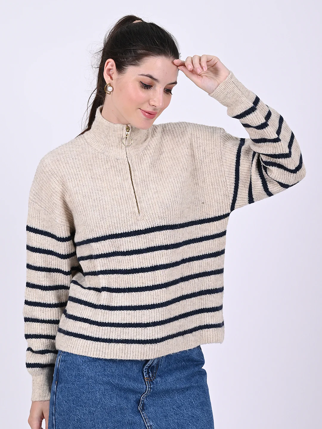 Women Green Oversized Stripe - Image 3