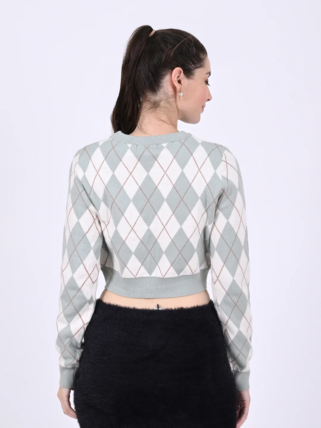 Women Lt Green Checkered Crop - Image 4