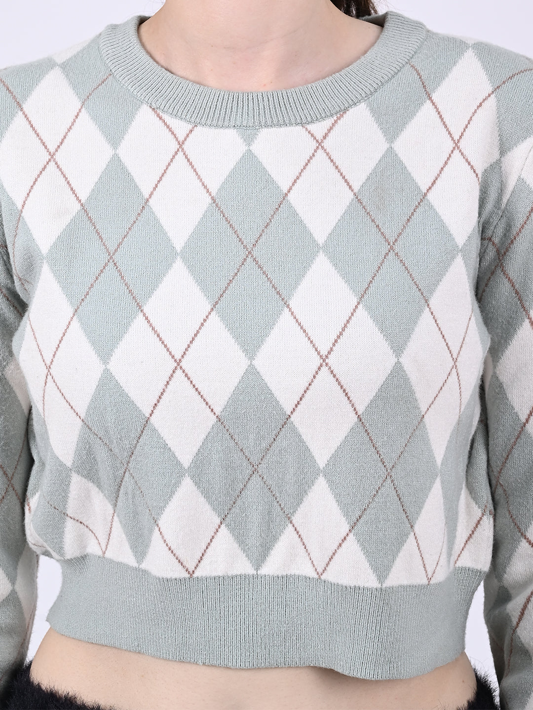 Women Lt Green Checkered Crop - Image 5