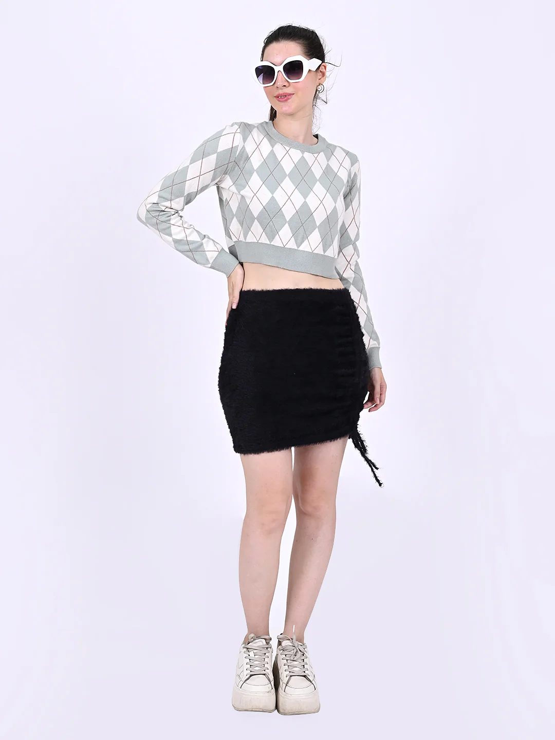 Women Lt Green Checkered Crop - Image 6