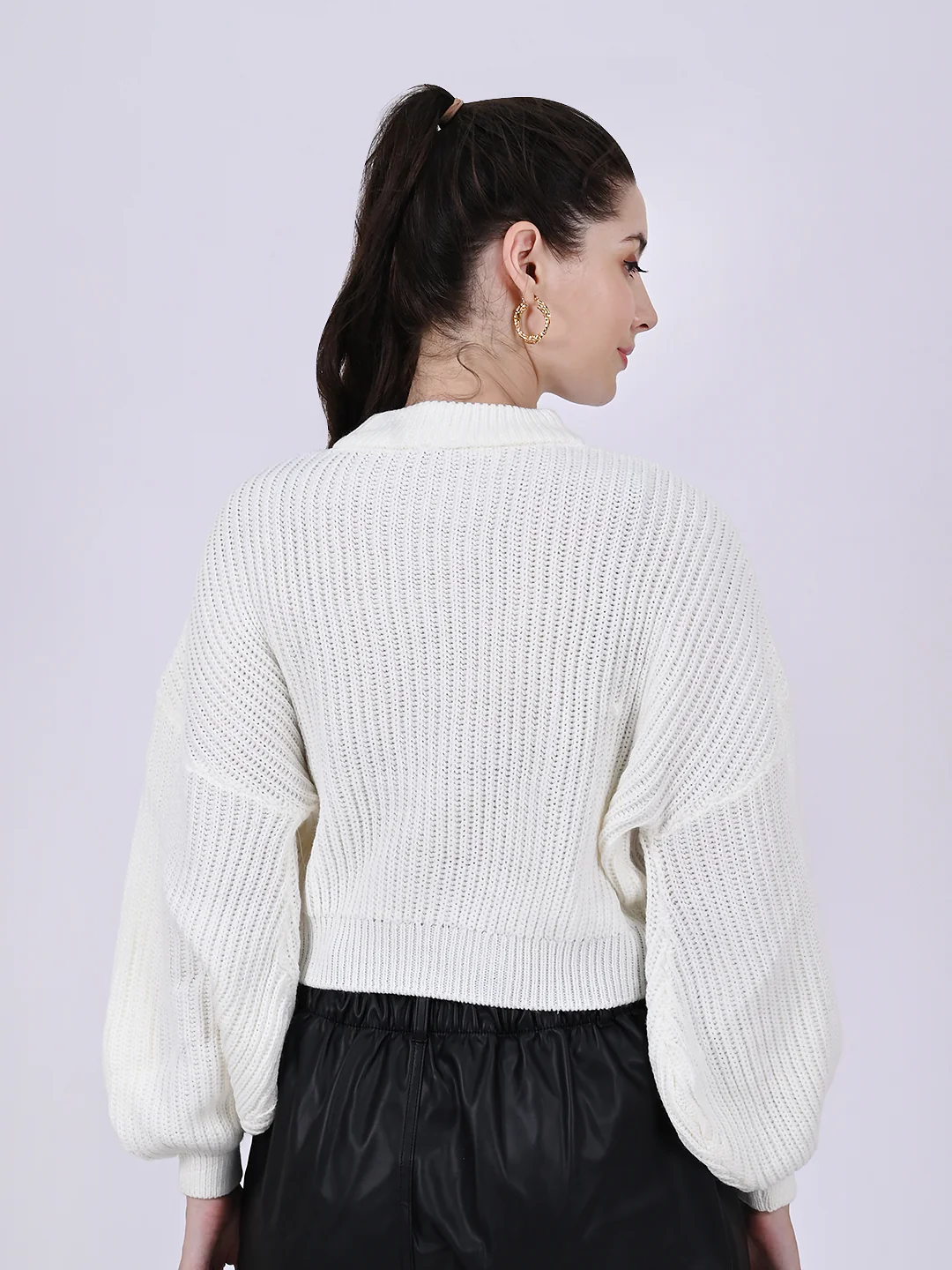 Women White Crew Neck Sweater - Image 4