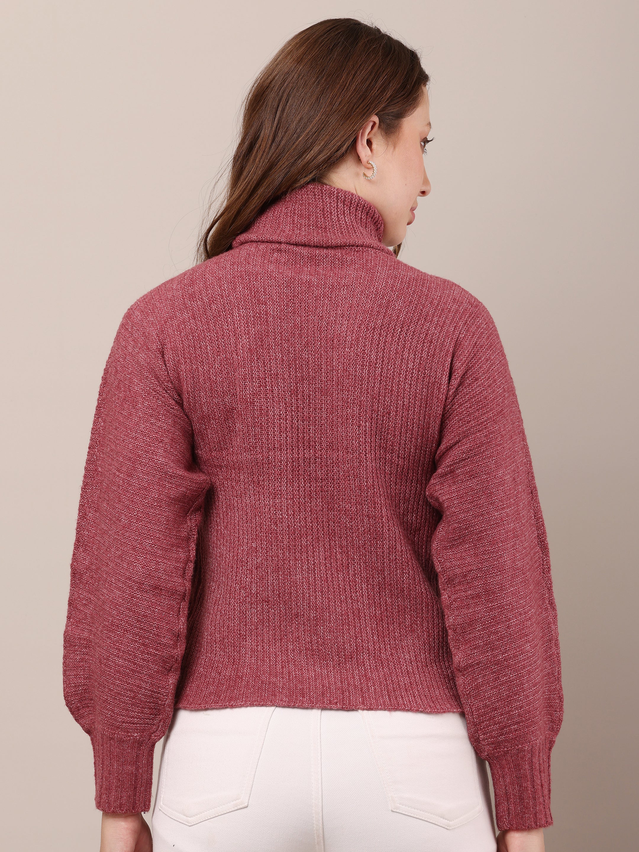 Women High Neck Cable Knit Sweater - Image 4