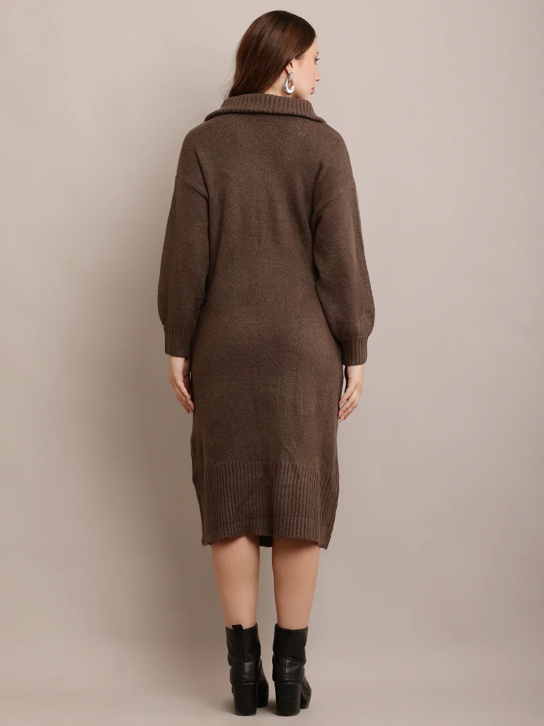Women Acrylic Grey Sweater Dress - Image 4