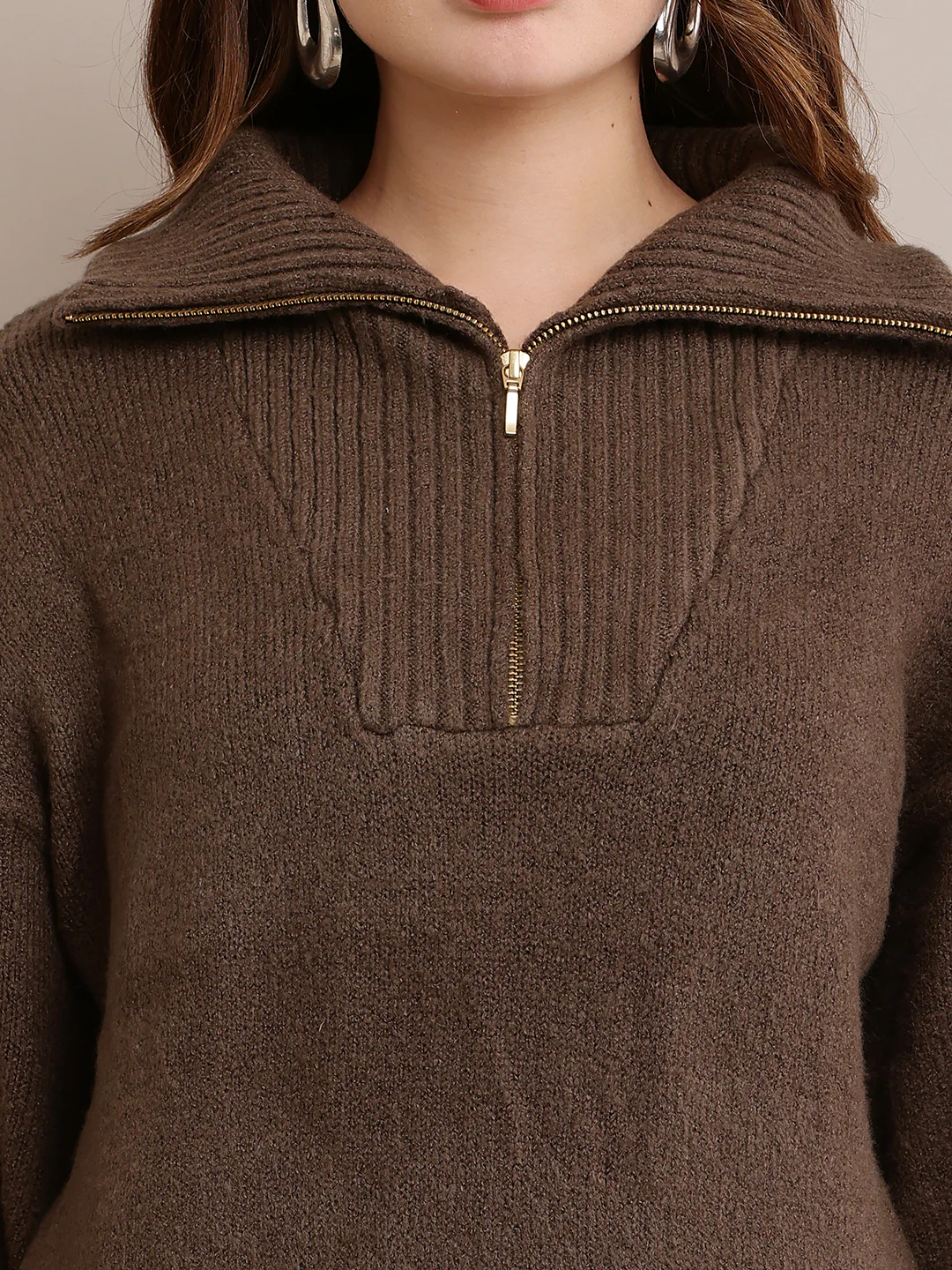 Women Acrylic Grey Sweater Dress - Image 5