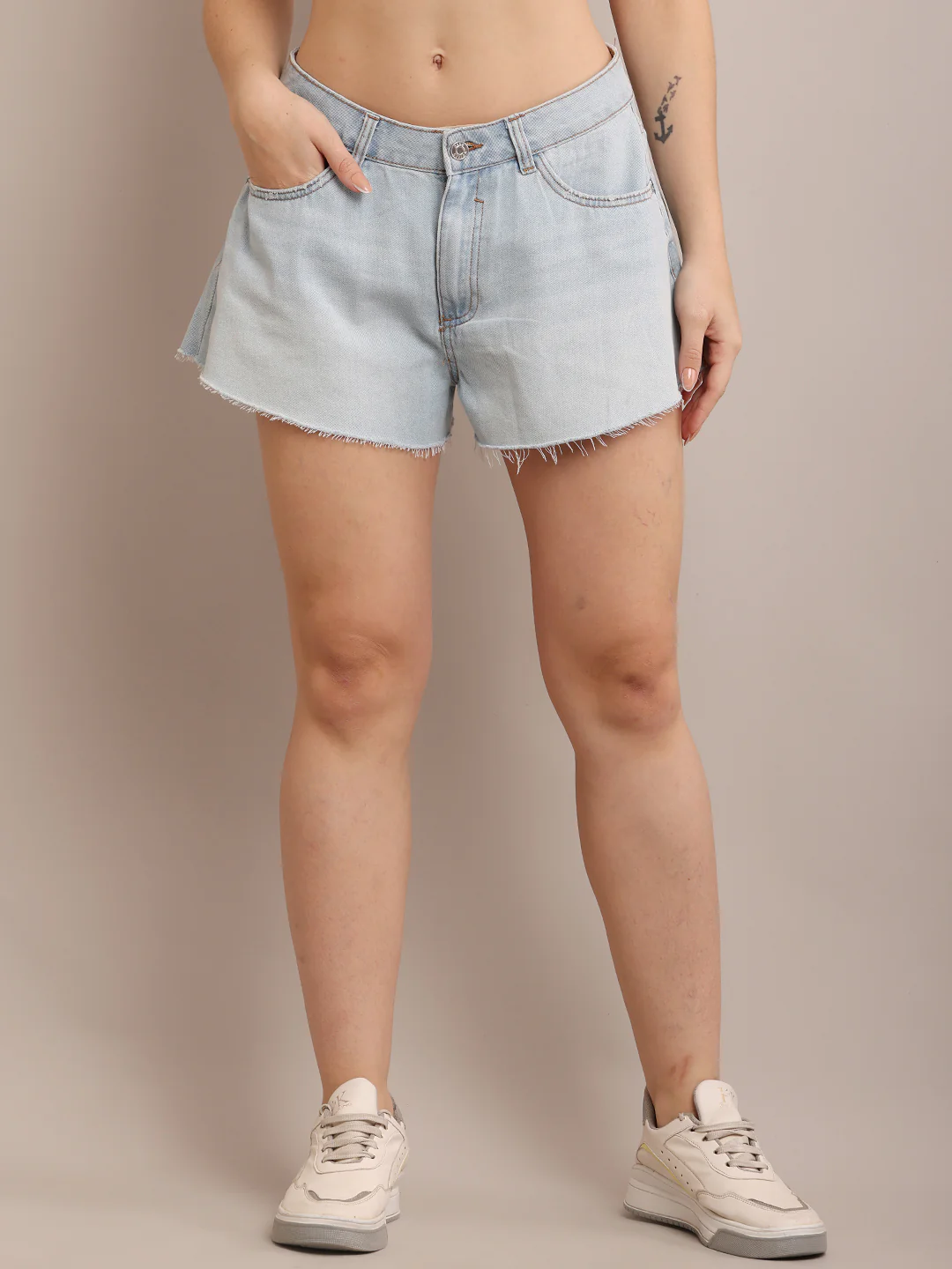 Women Cotton Distressed Denim Shorts - Image 2