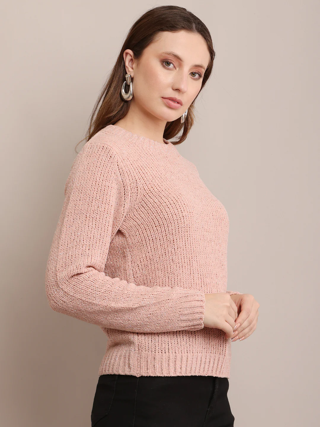 Women Nylon Full Sleeves Peach sweater - Image 2