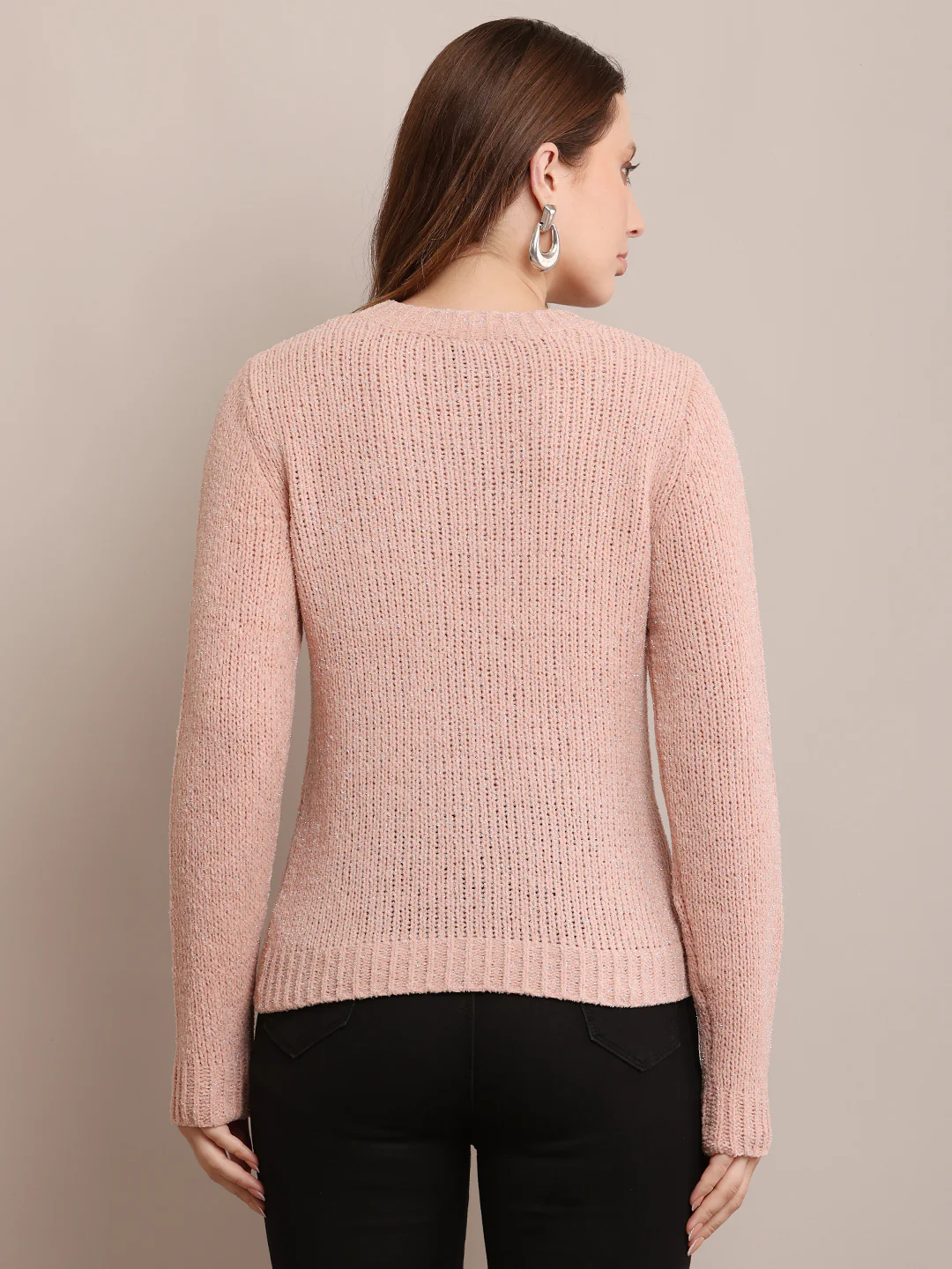 Women Nylon Full Sleeves Peach sweater - Image 4