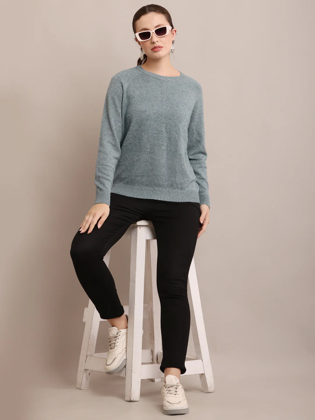 Women Polyester Full Sleeve Sea Green Sweater - Image 3