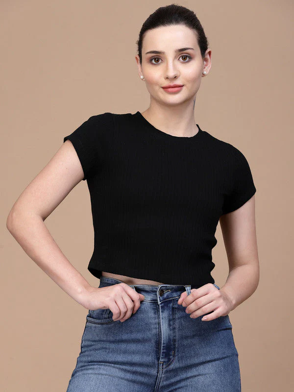 Women Round Neck Fitted Crop Top