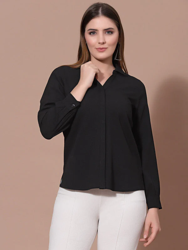 Women Black Odour Free Spread Collar Formal Shirt