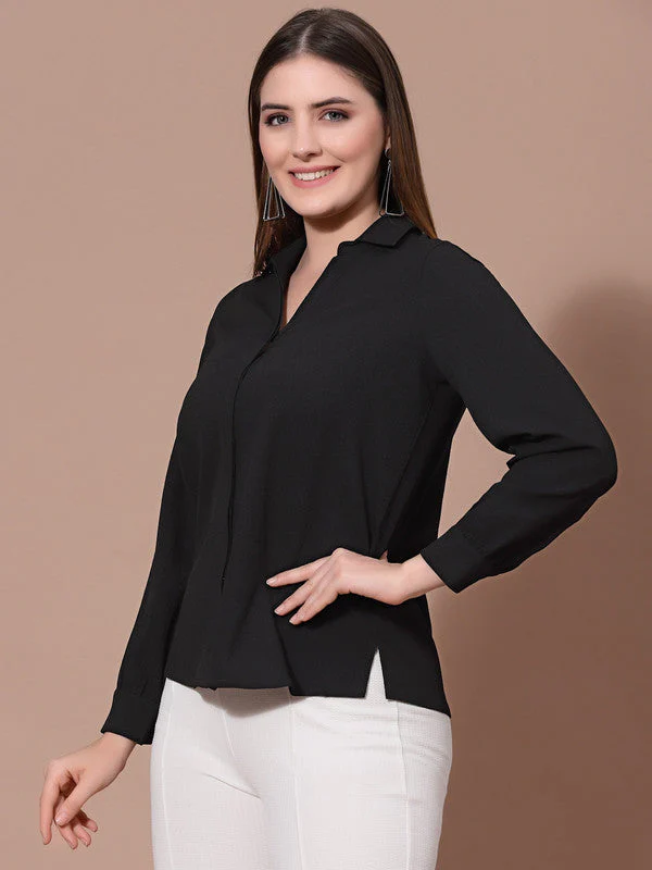 Women Black Odour Free Spread Collar Formal Shirt - Image 2