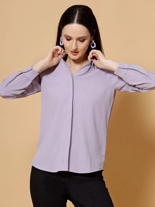 Women Lavender Odour Free Spread Collar Formal Shirt - Image 3