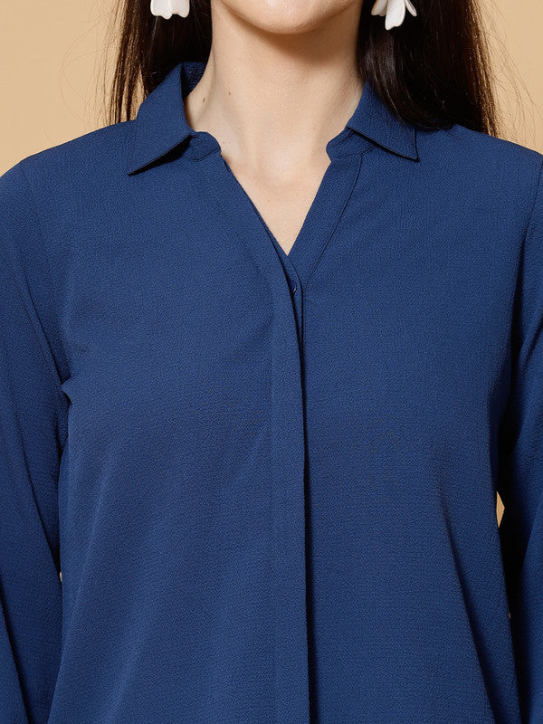 Women Blue Odour Free Spread Collar Formal Shirt - Image 5