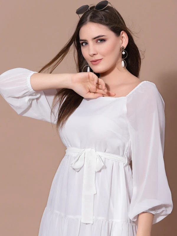 Women Square Neck Solid Midi Dress - Image 5