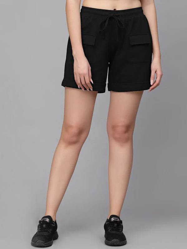 Women Black Odour Free Travel Lounge Shorts