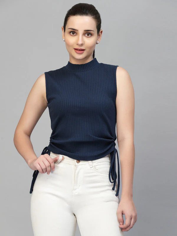Women Sleeveless High Neck Crop Top