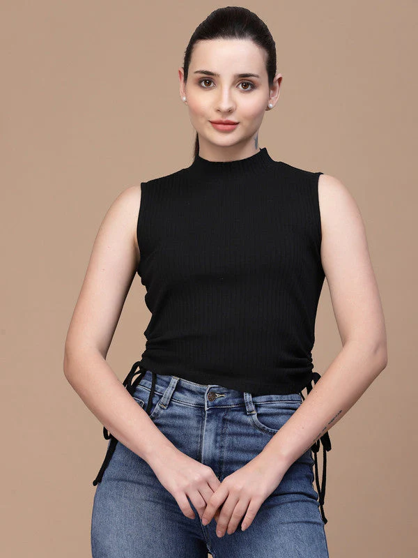 Women Sleeveless High Neck Crop Top