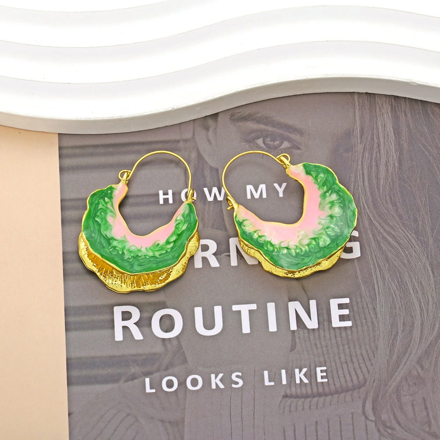 Oil Drop Shape Leaf Earring Exaggerated Enamel Leaf Earring