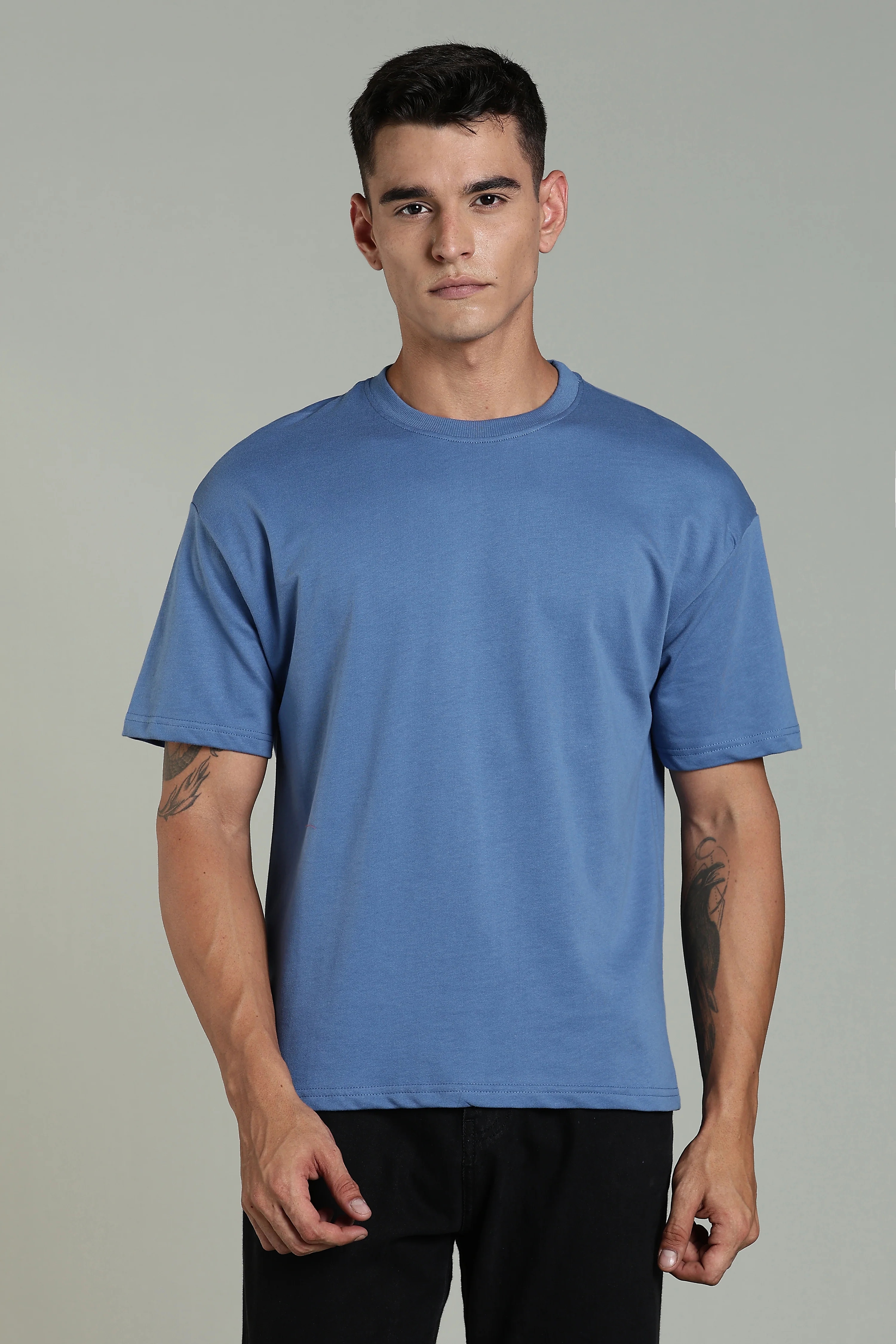 Men Blue Cotton Oversized T-Shirt - Image 3