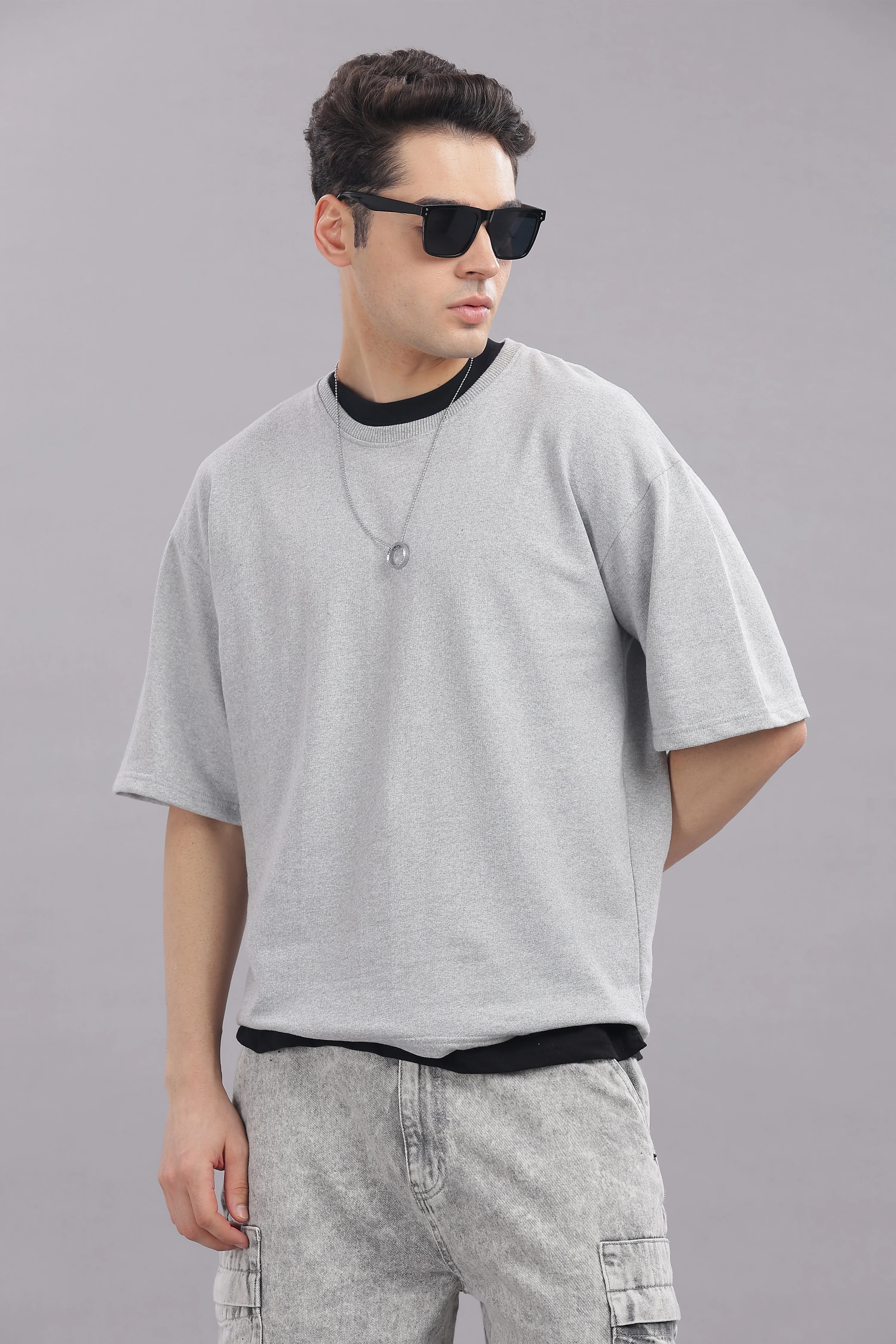 Men Grey Cotton Oversized T-Shirt