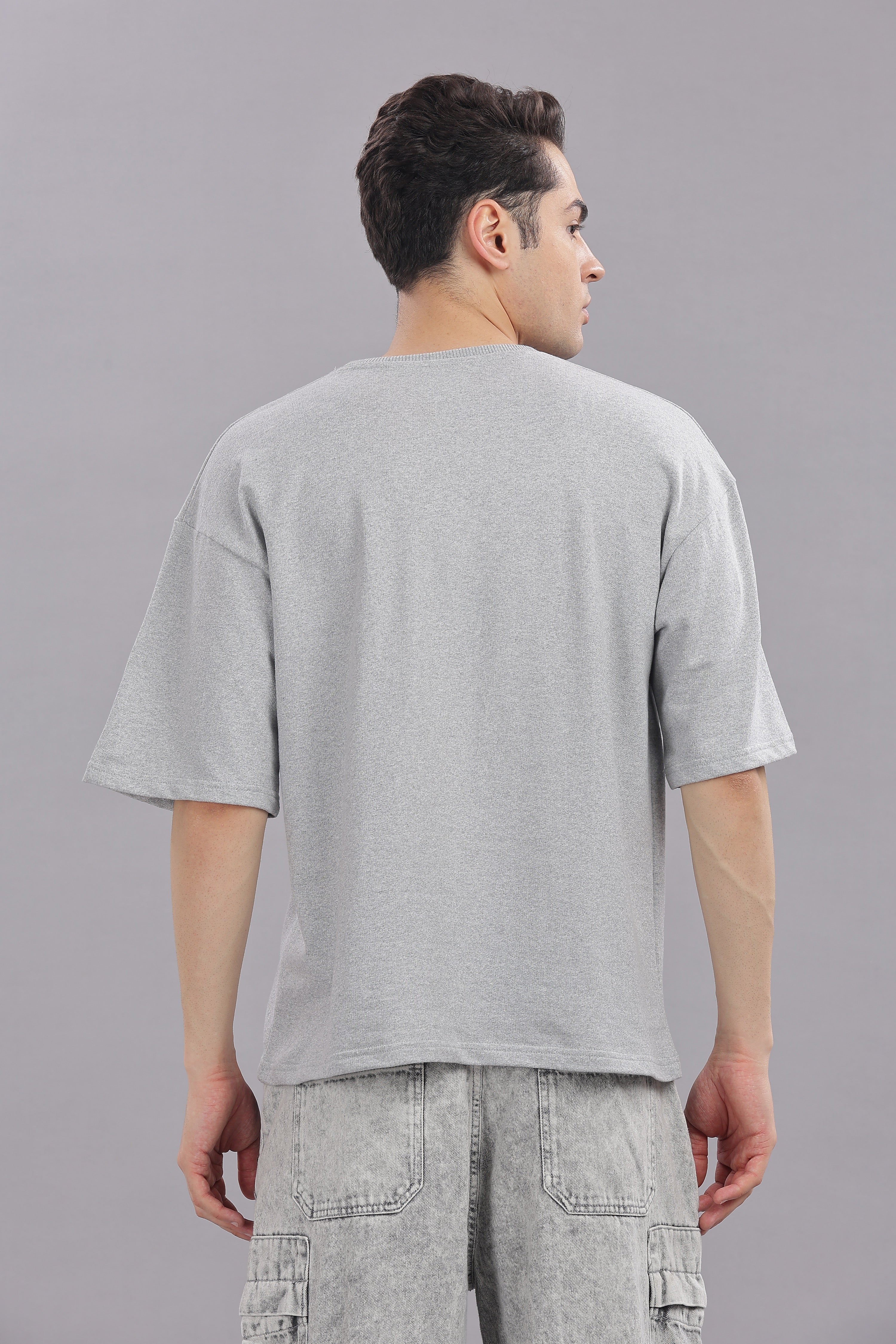 Men Grey Cotton Oversized T-Shirt - Image 2