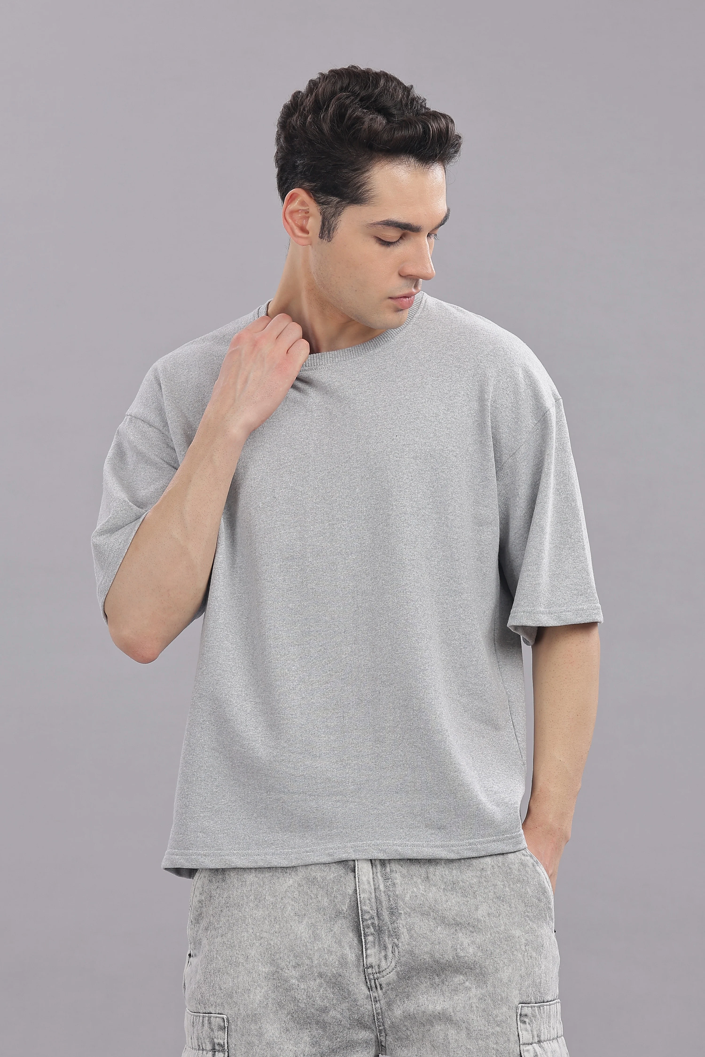 Men Grey Cotton Oversized T-Shirt - Image 3