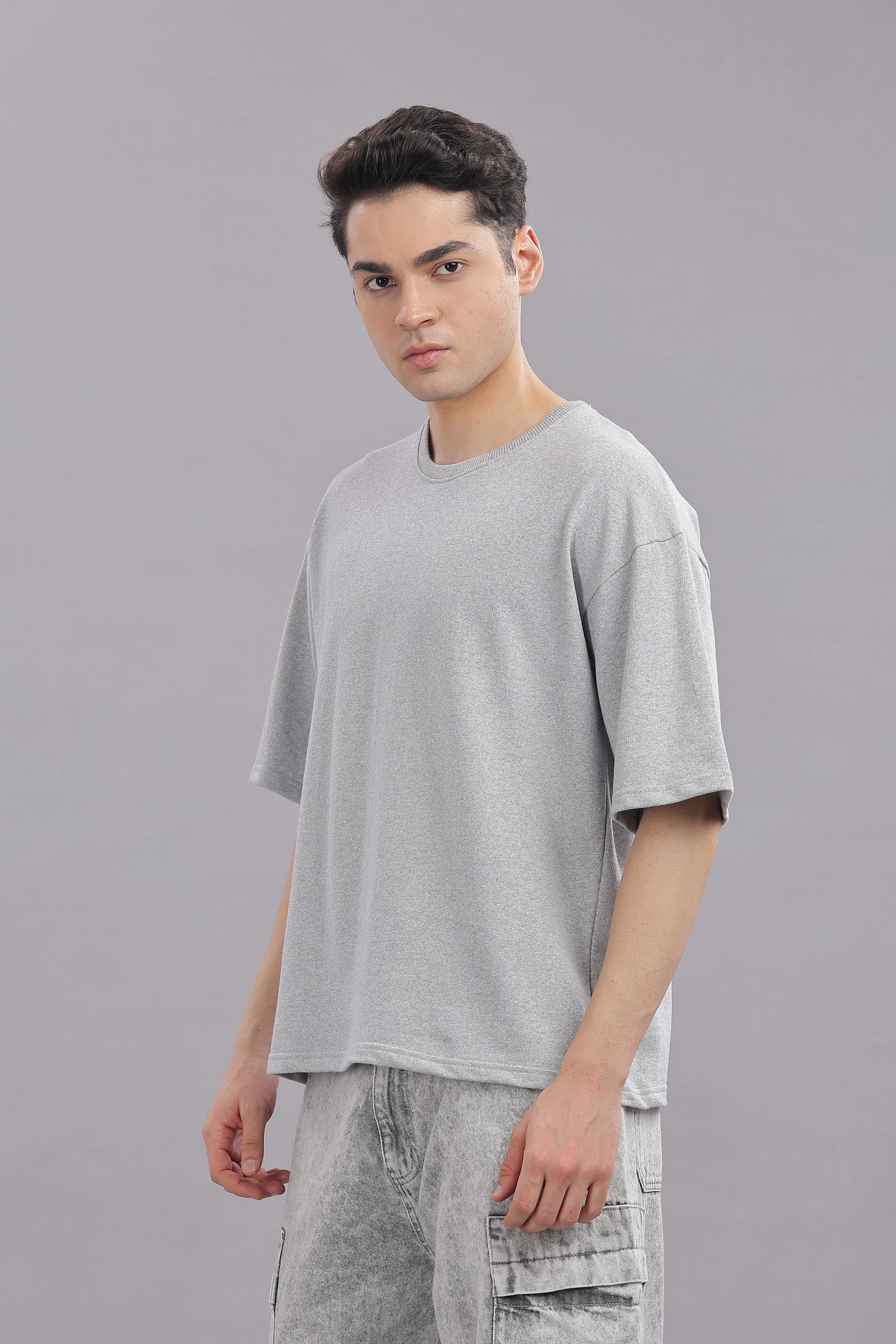 Men Grey Cotton Oversized T-Shirt - Image 4