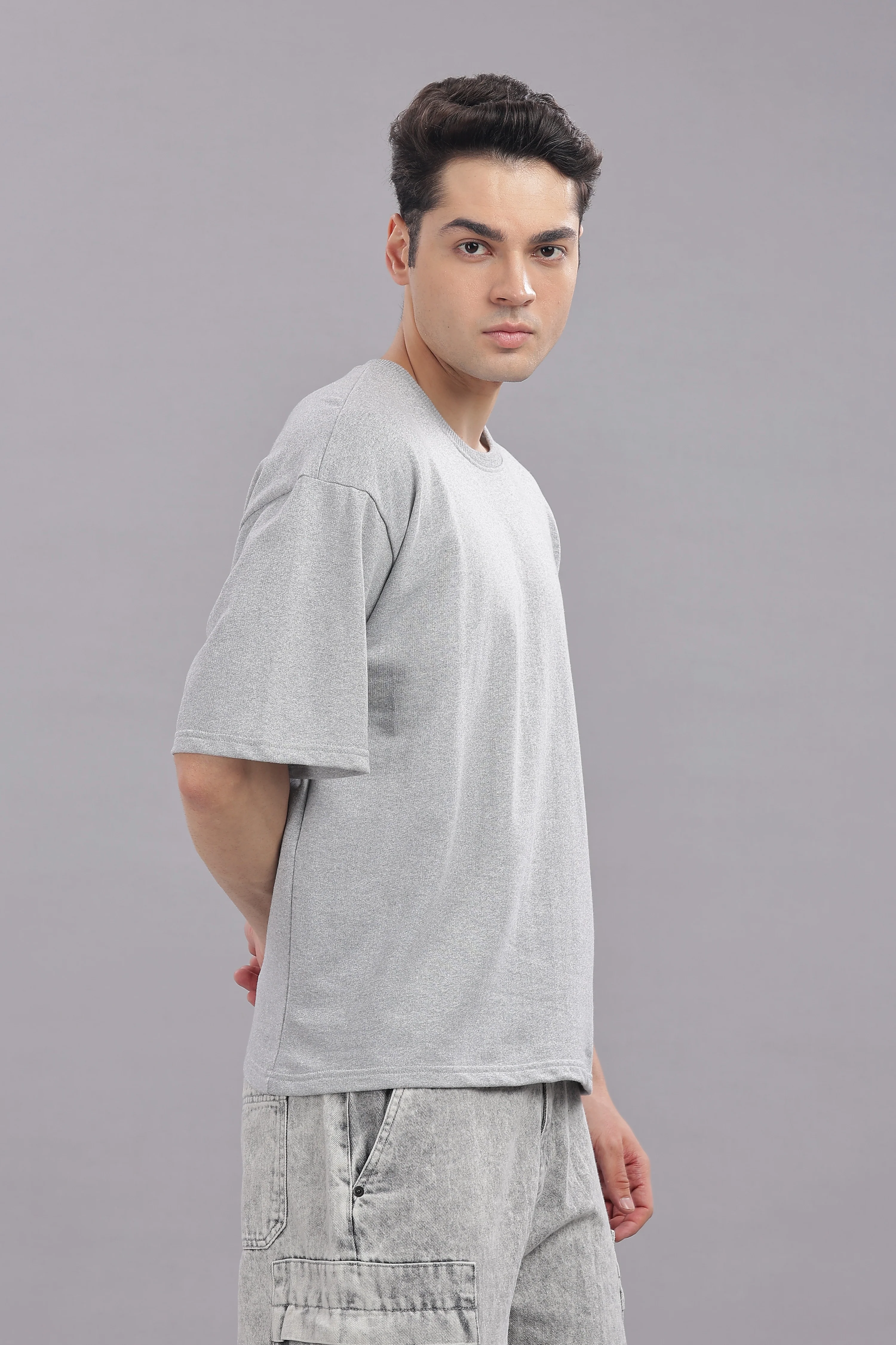 Men Grey Cotton Oversized T-Shirt - Image 5