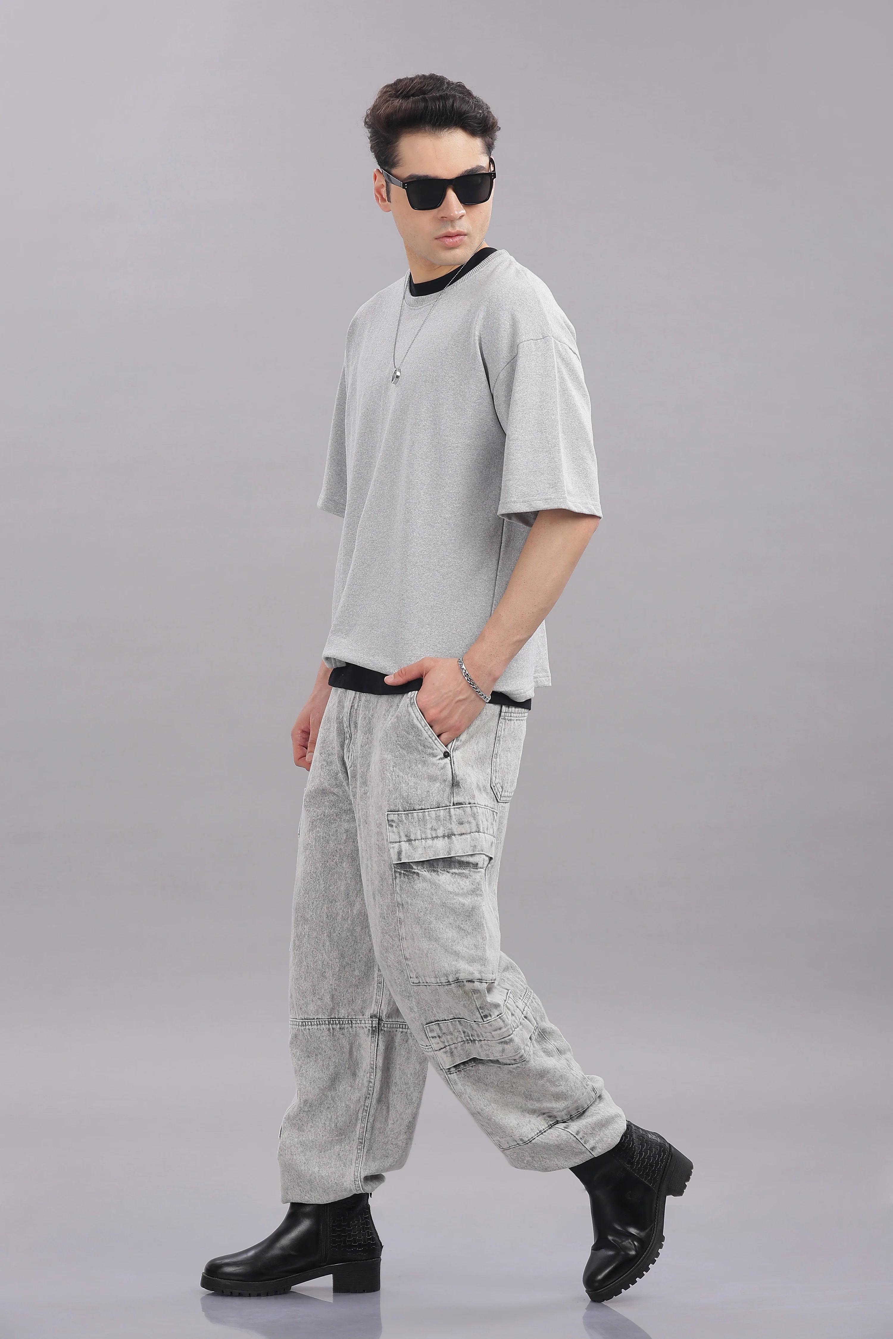 Men Grey Cotton Oversized T-Shirt - Image 8