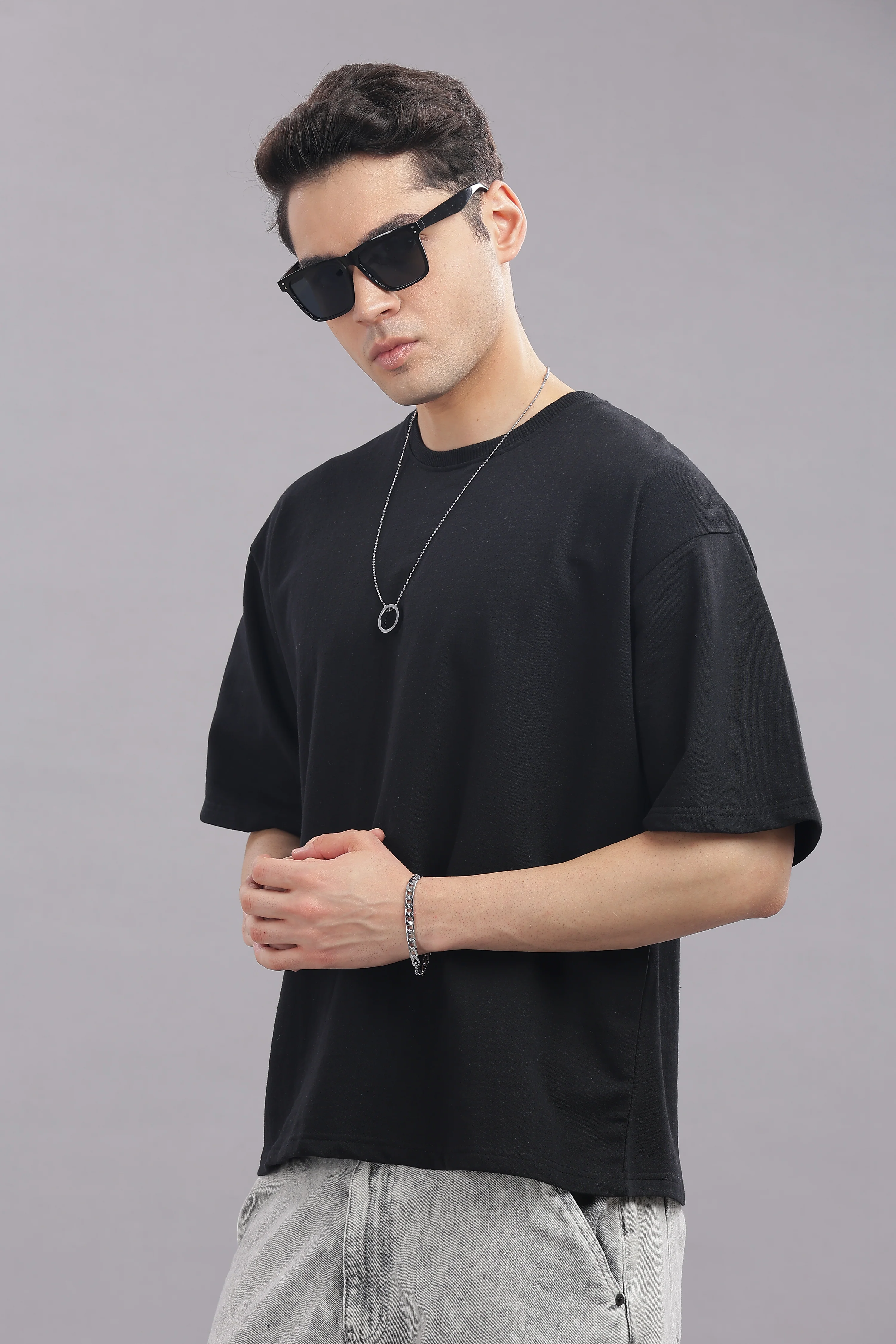 Men Black Cotton Oversized T-Shirt
