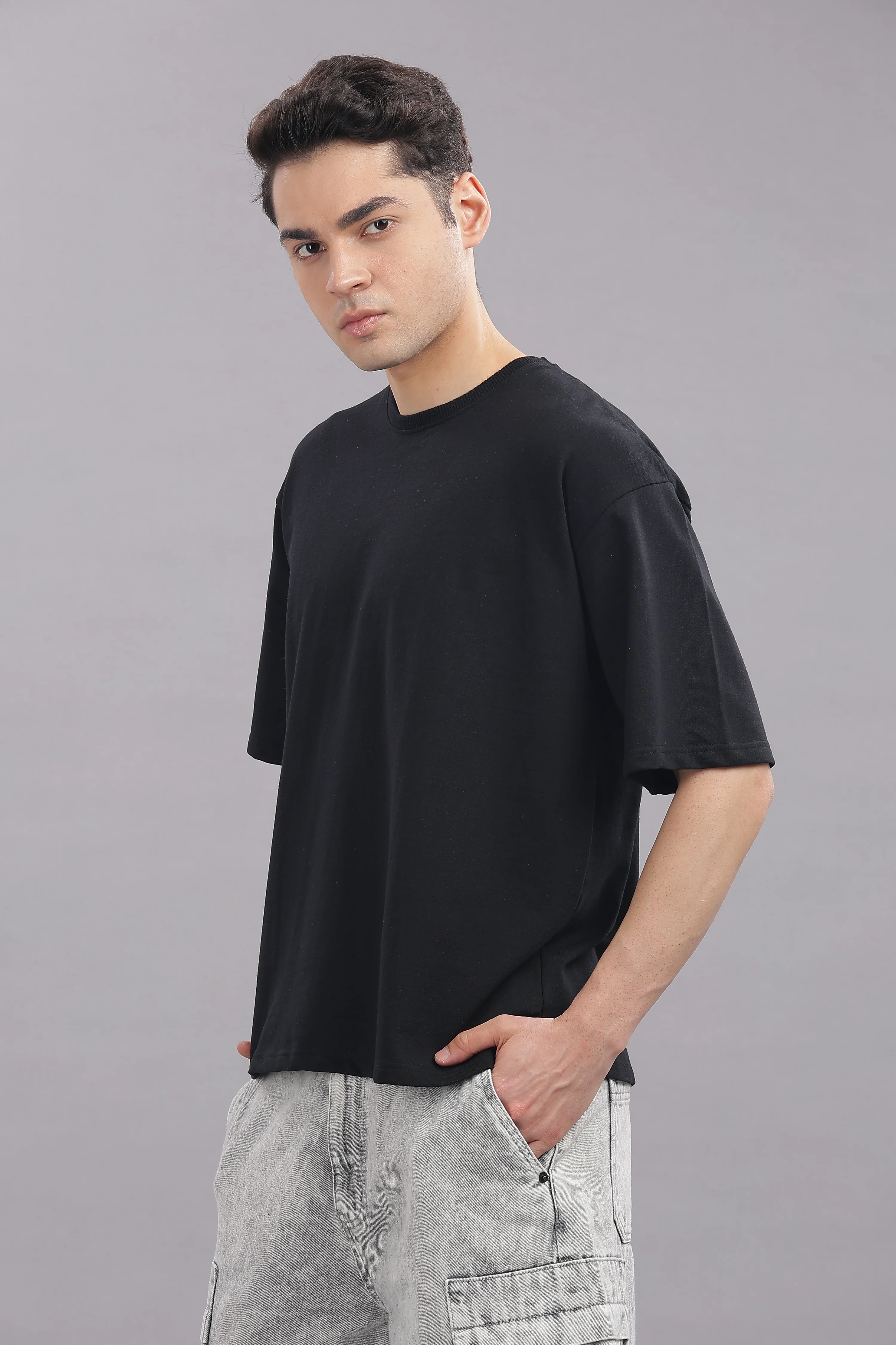 Men Black Cotton Oversized T-Shirt - Image 2