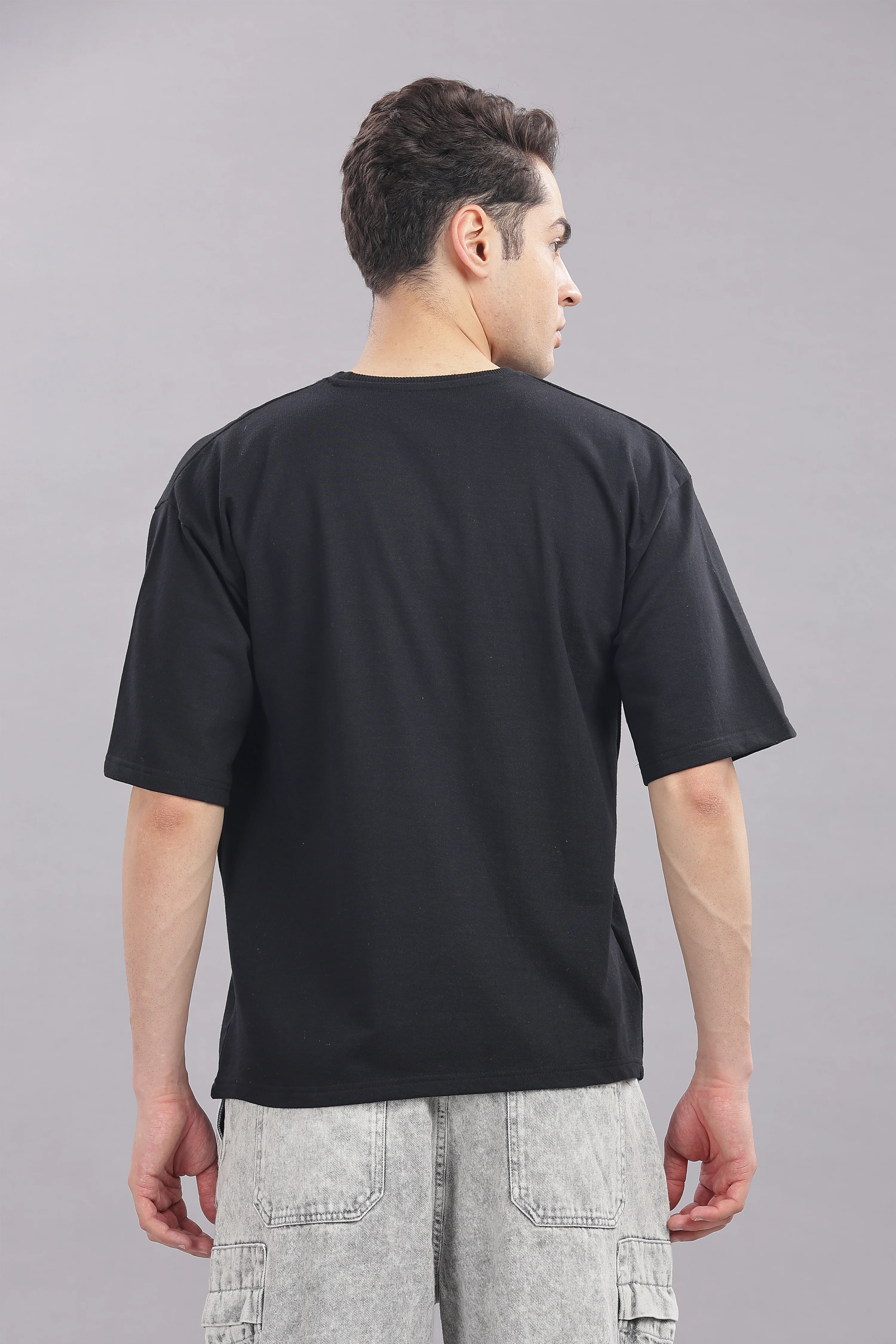 Men Black Cotton Oversized T-Shirt - Image 3