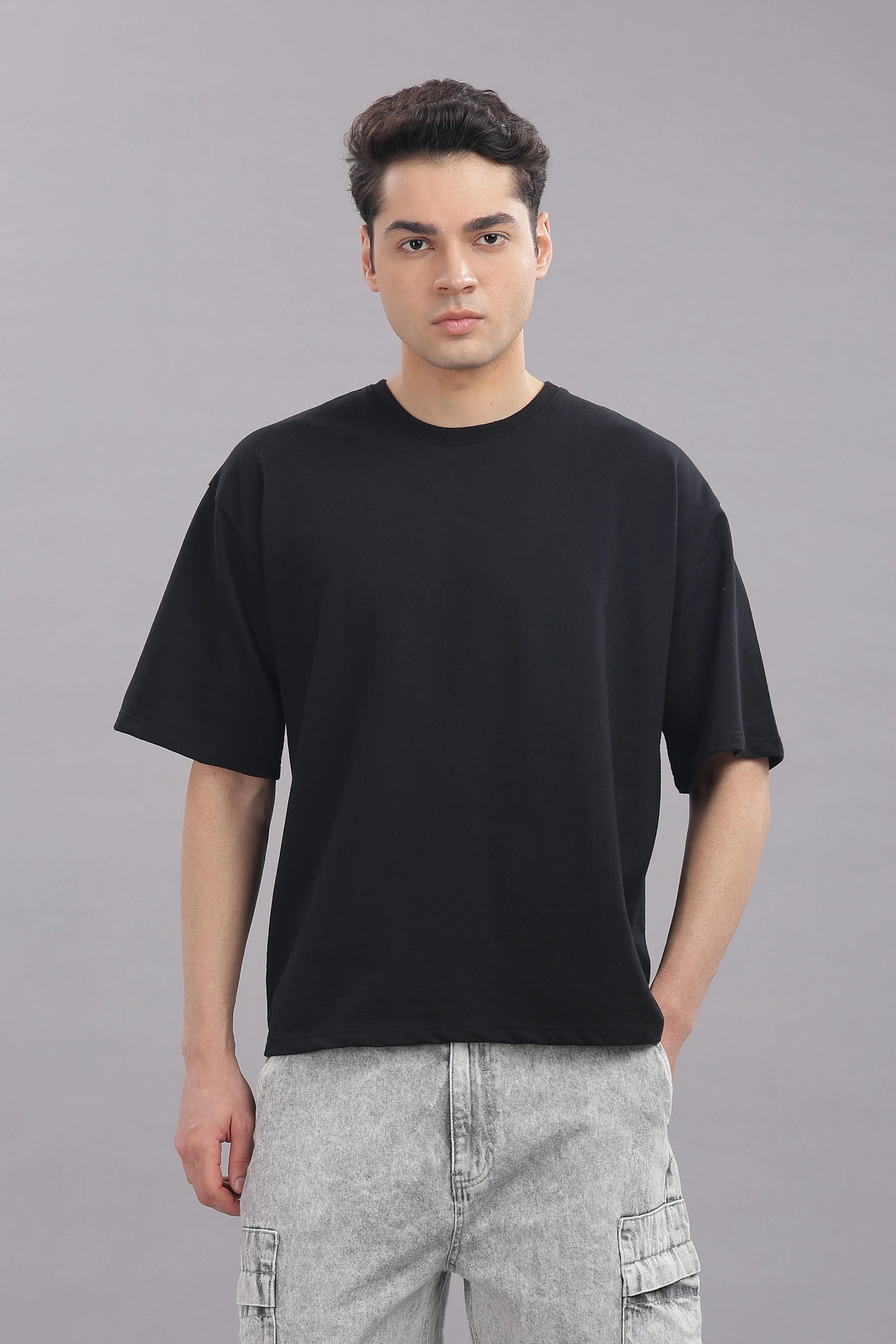 Men Black Cotton Oversized T-Shirt - Image 4