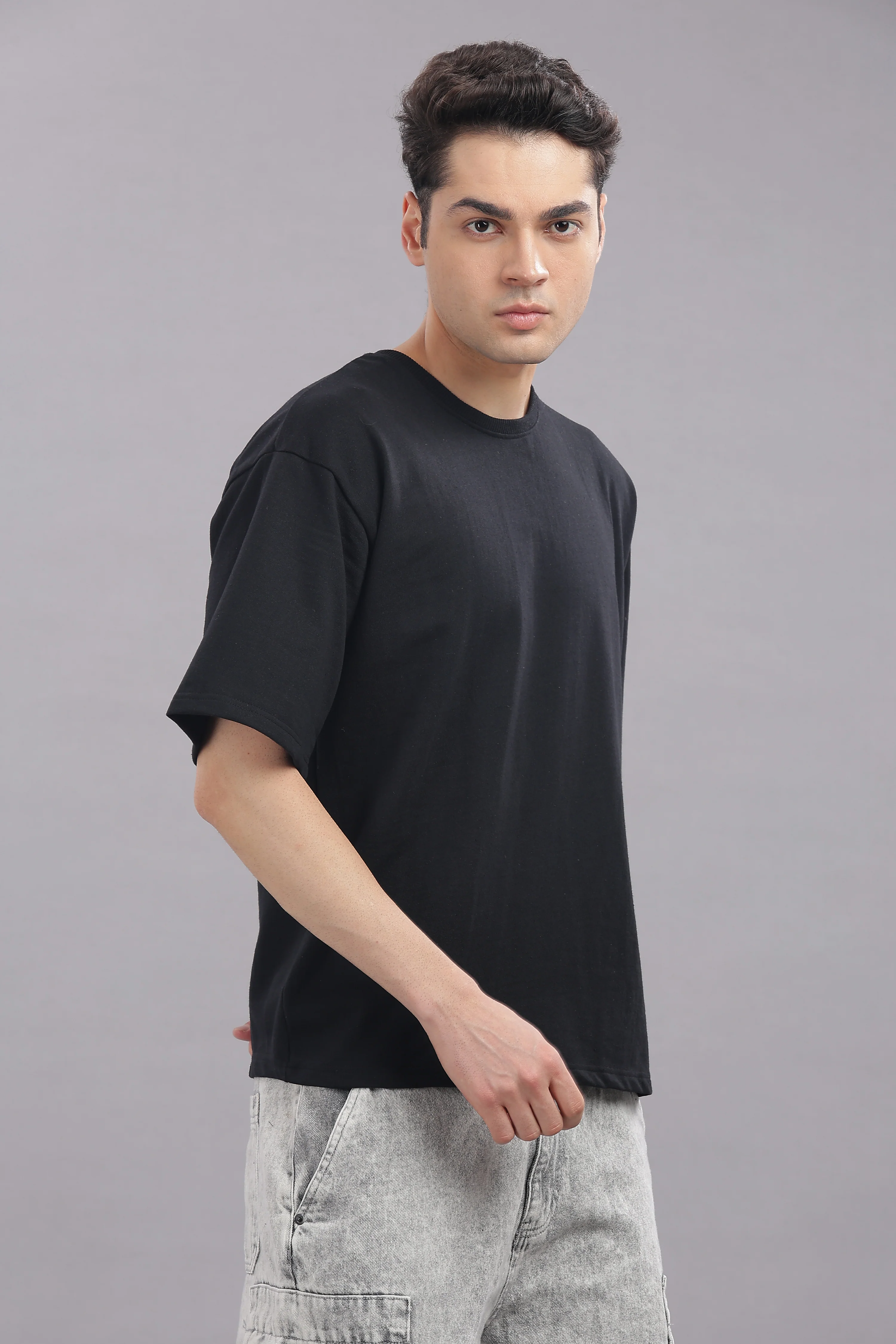 Men Black Cotton Oversized T-Shirt - Image 5