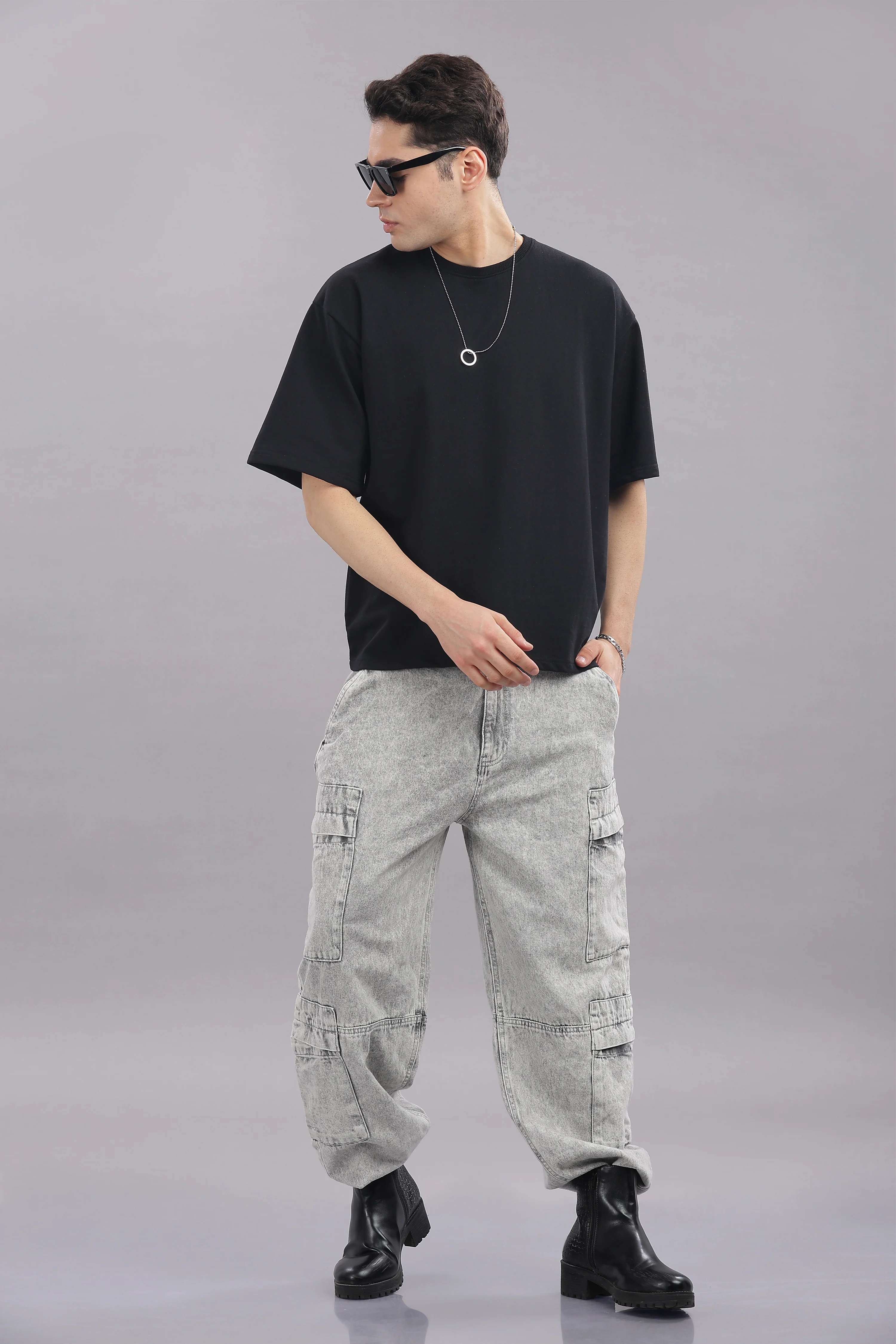 Men Black Cotton Oversized T-Shirt - Image 8