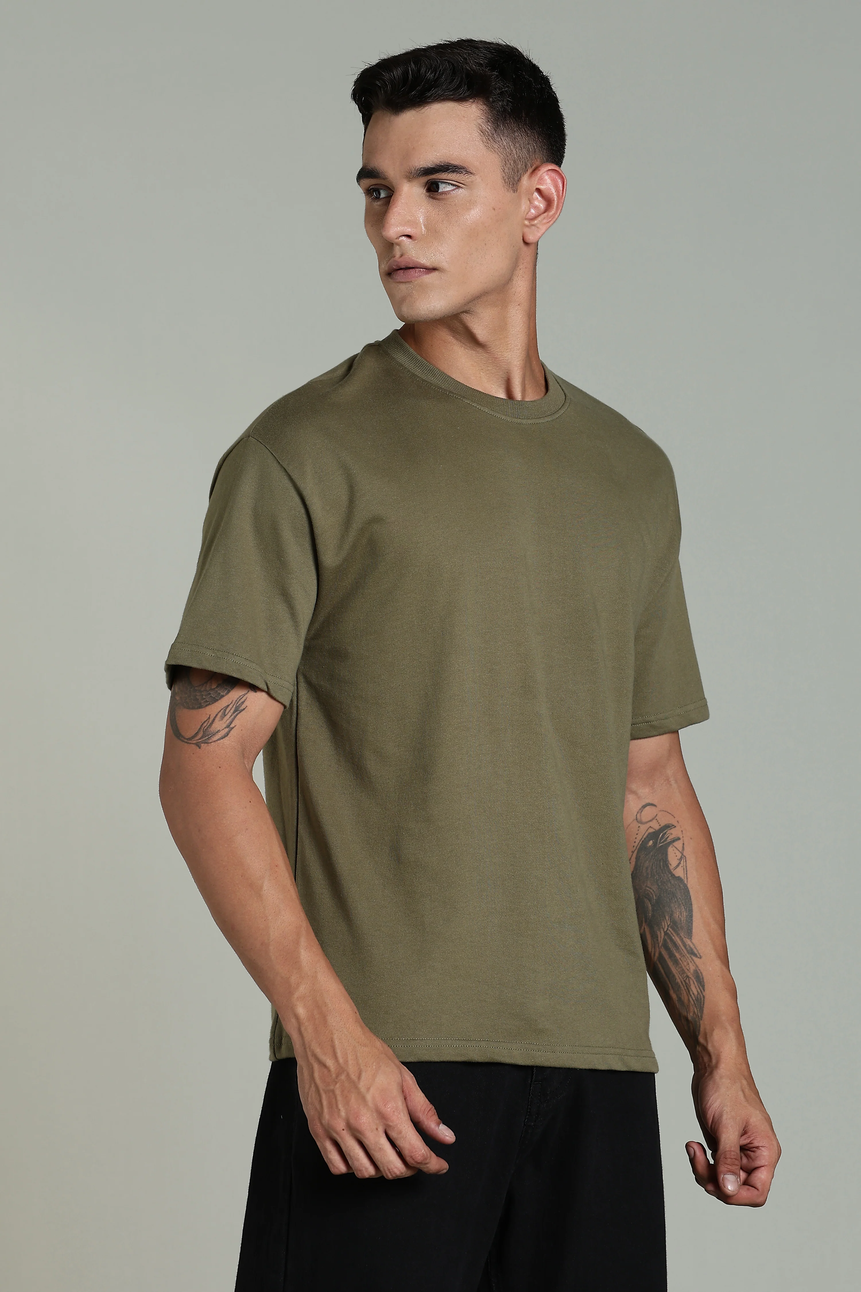 Men Olive Cotton Oversized T-Shirt - Image 2