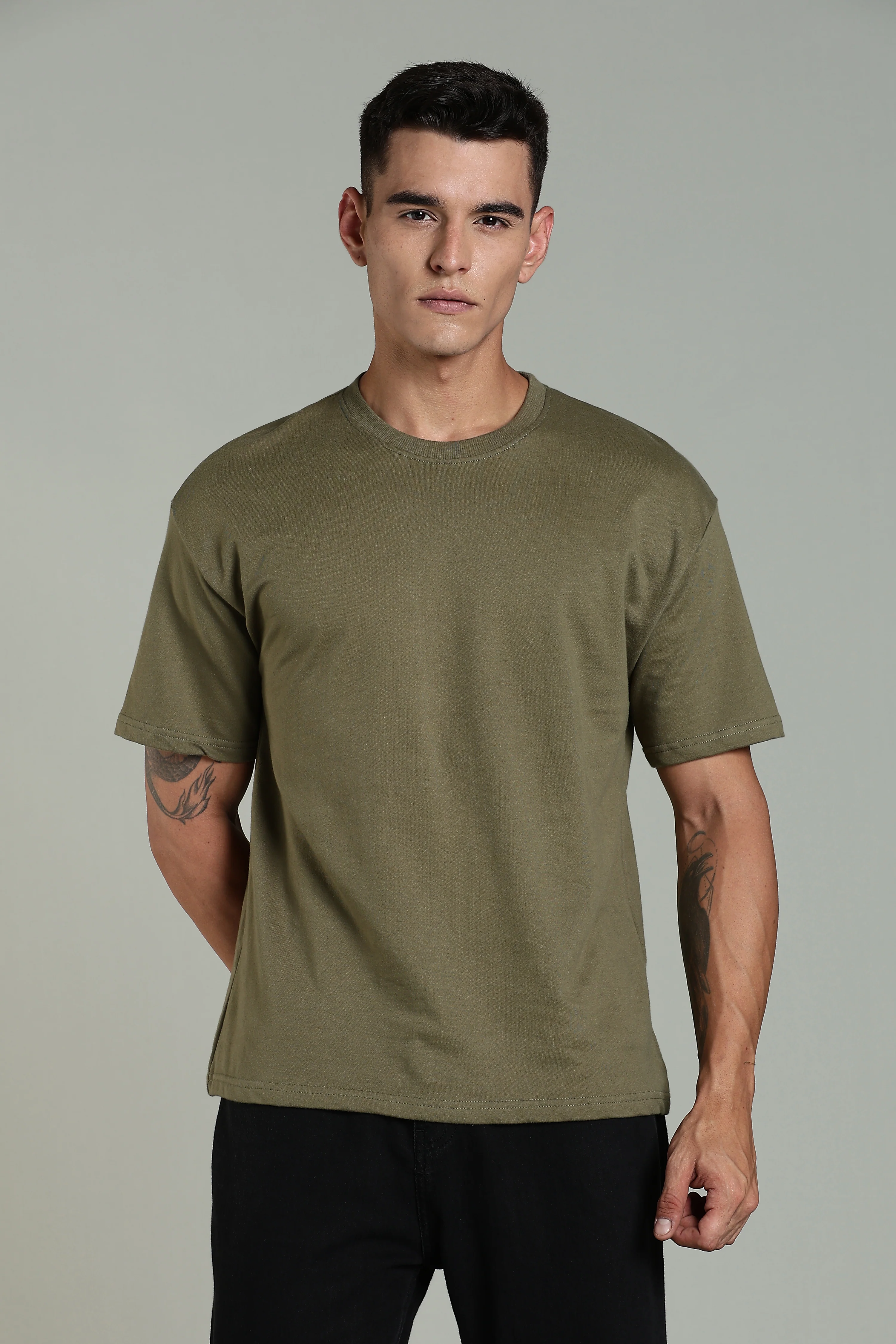 Men Olive Cotton Oversized T-Shirt - Image 4