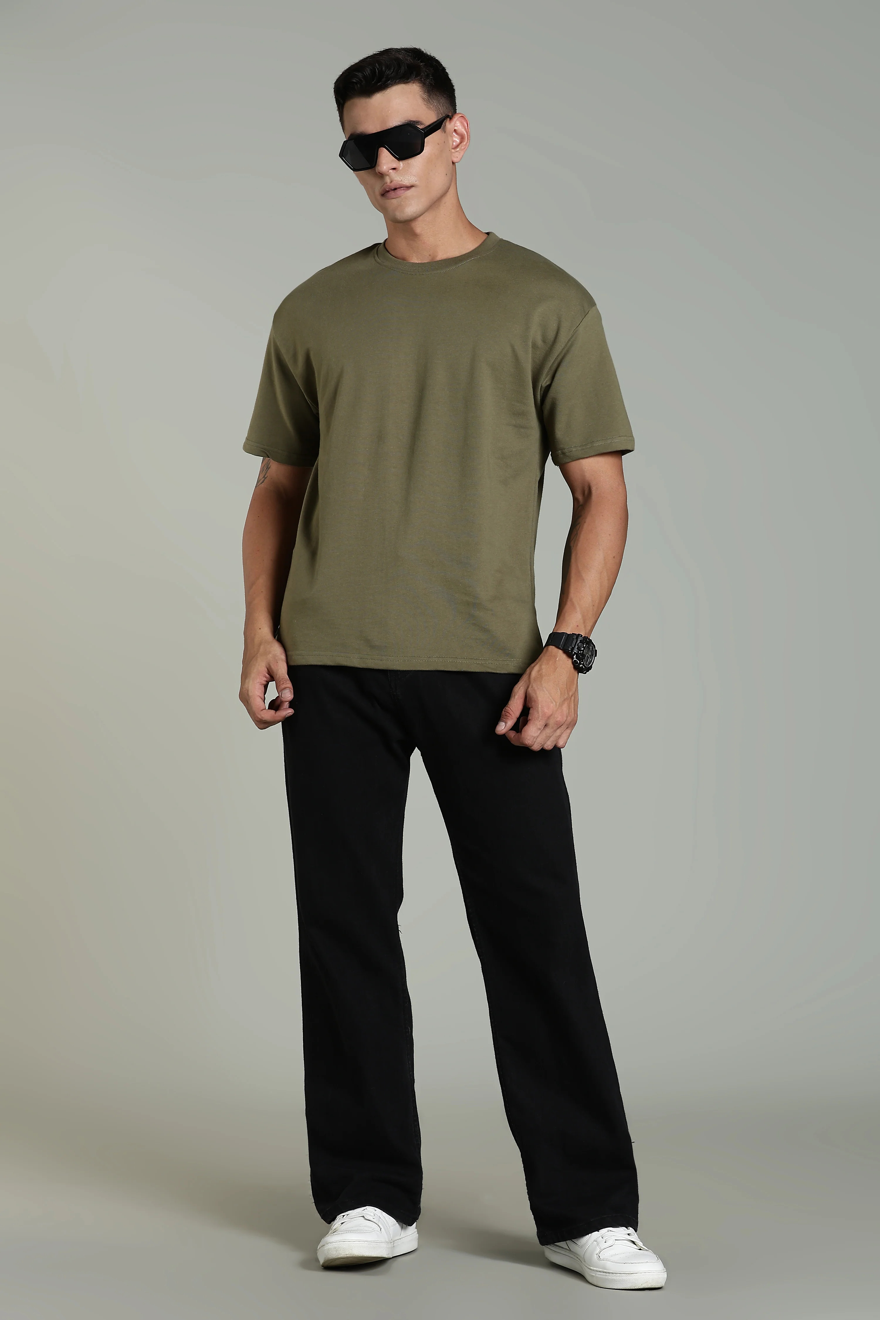 Men Olive Cotton Oversized T-Shirt - Image 7