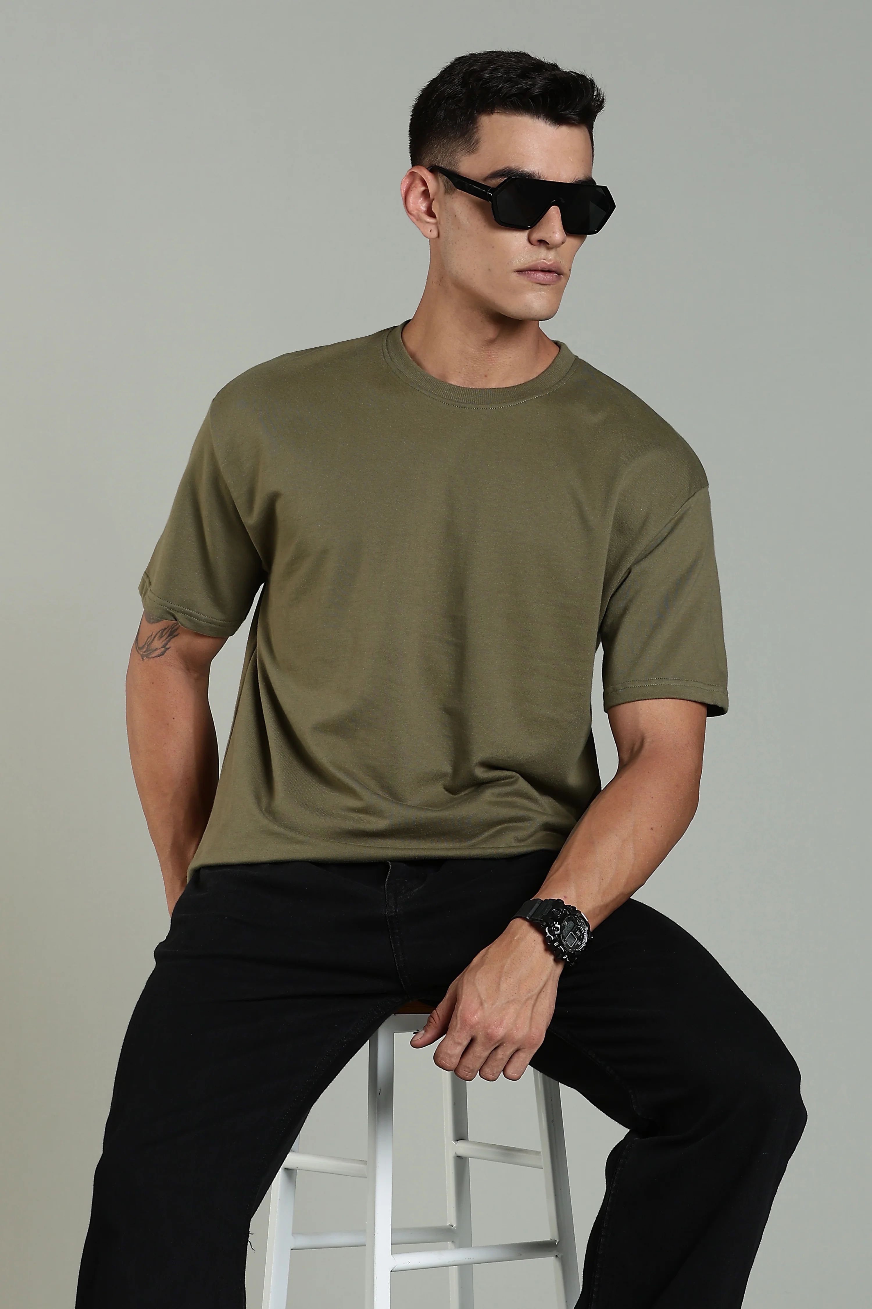 Men Olive Cotton Oversized T-Shirt - Image 8