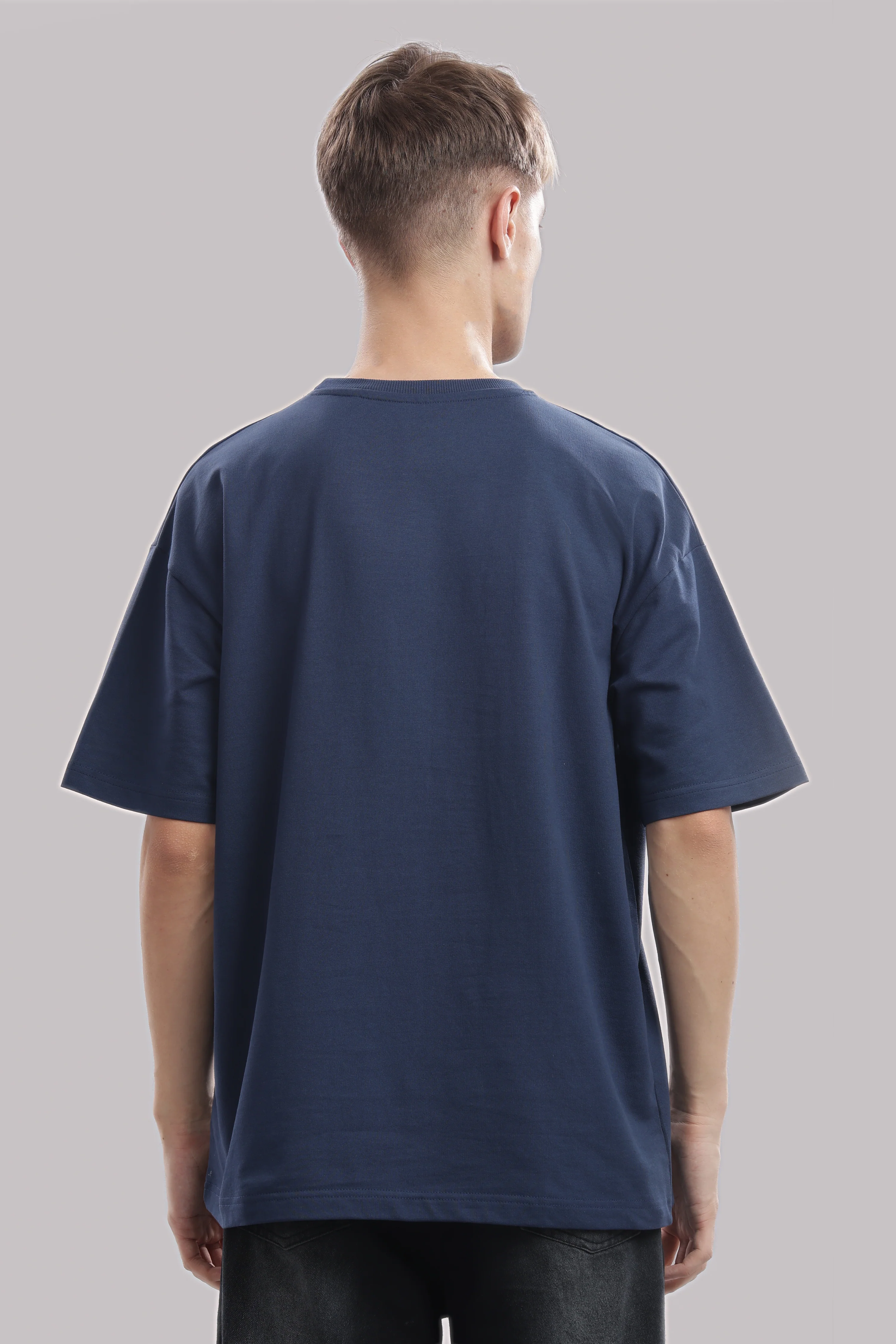 Men Blue Cotton Oversized T-Shirt - Image 2