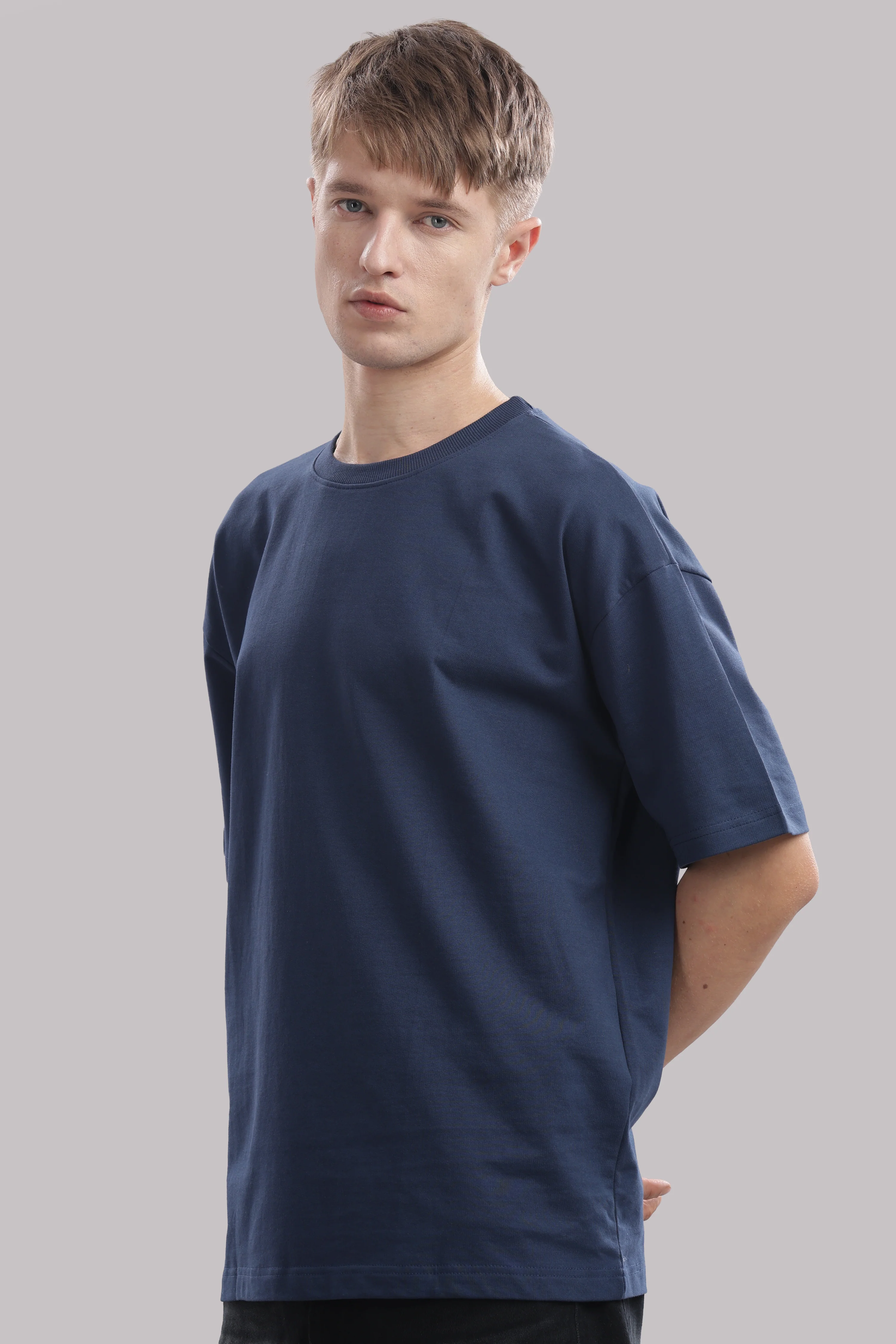 Men Blue Cotton Oversized T-Shirt - Image 4