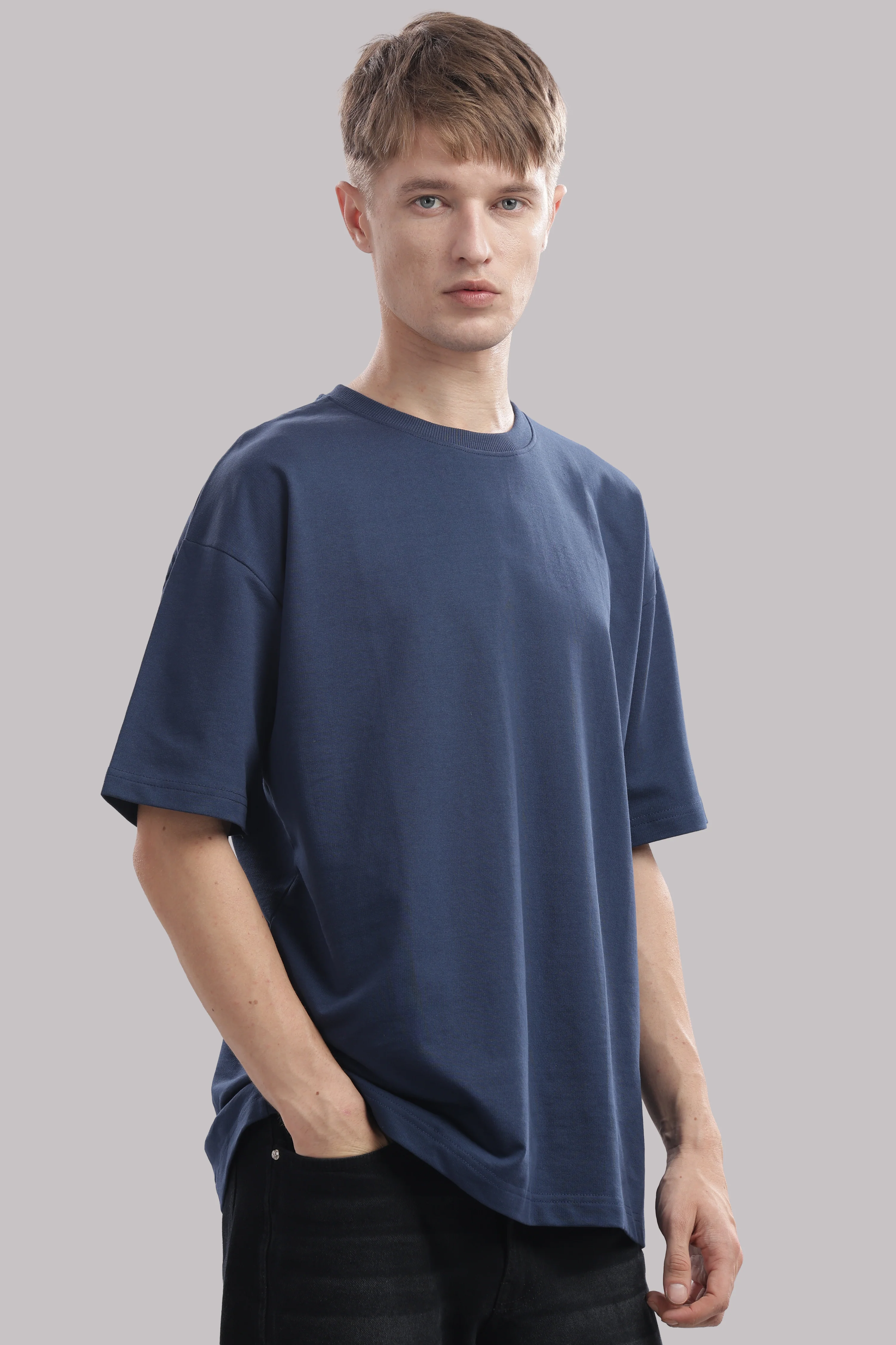 Men Blue Cotton Oversized T-Shirt - Image 5
