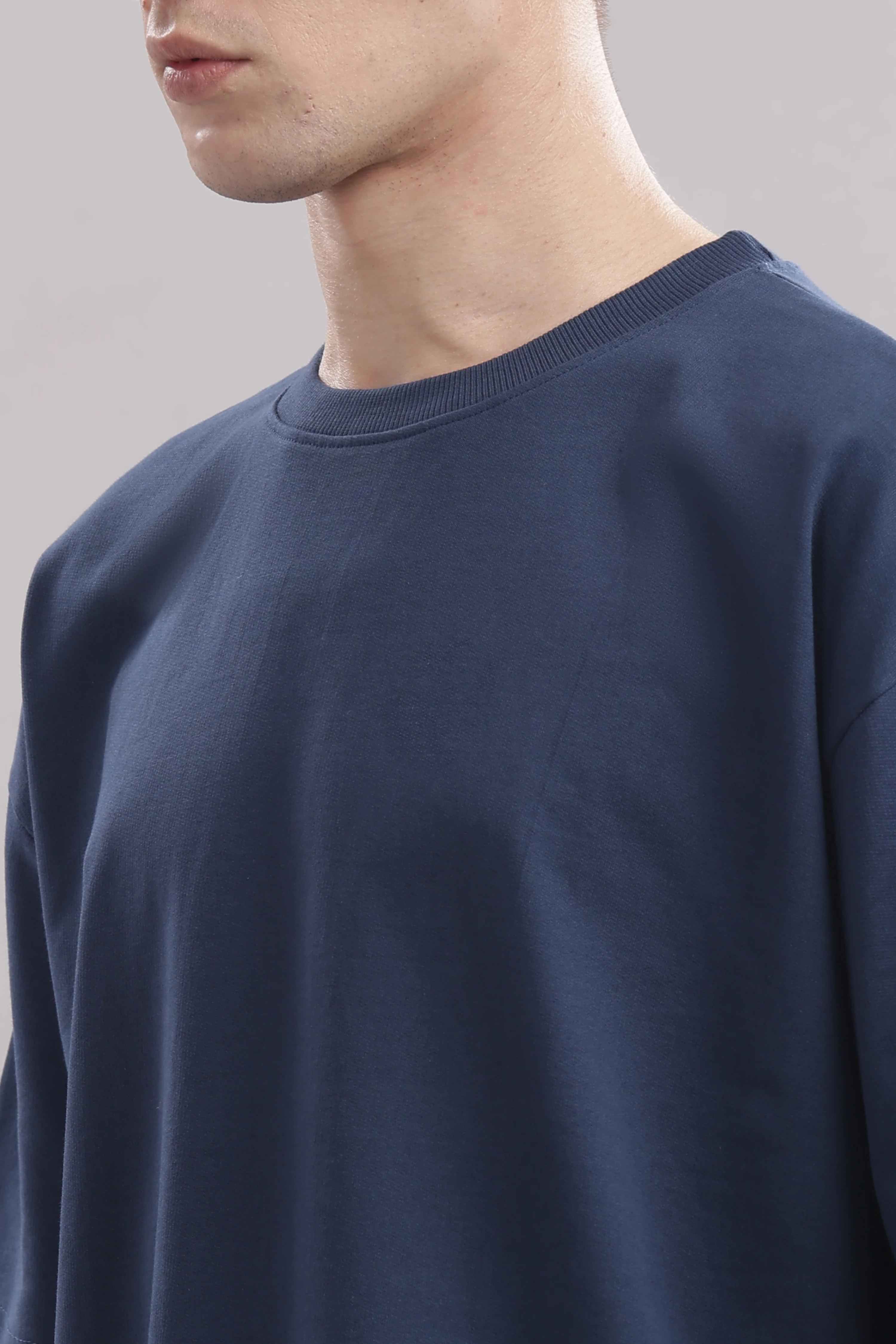 Men Blue Cotton Oversized T-Shirt - Image 7
