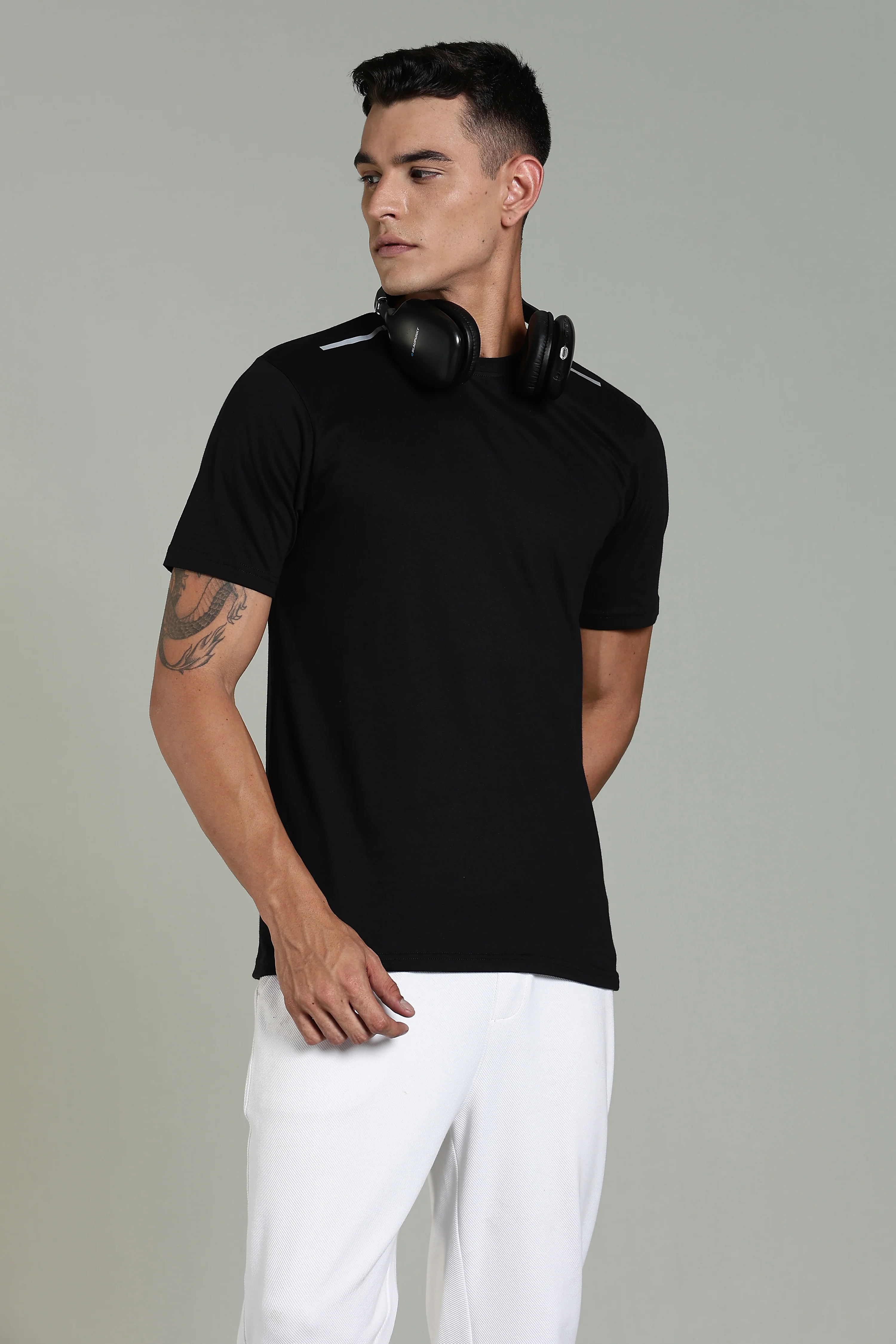 Men Black Cotton Regular T-Shirt