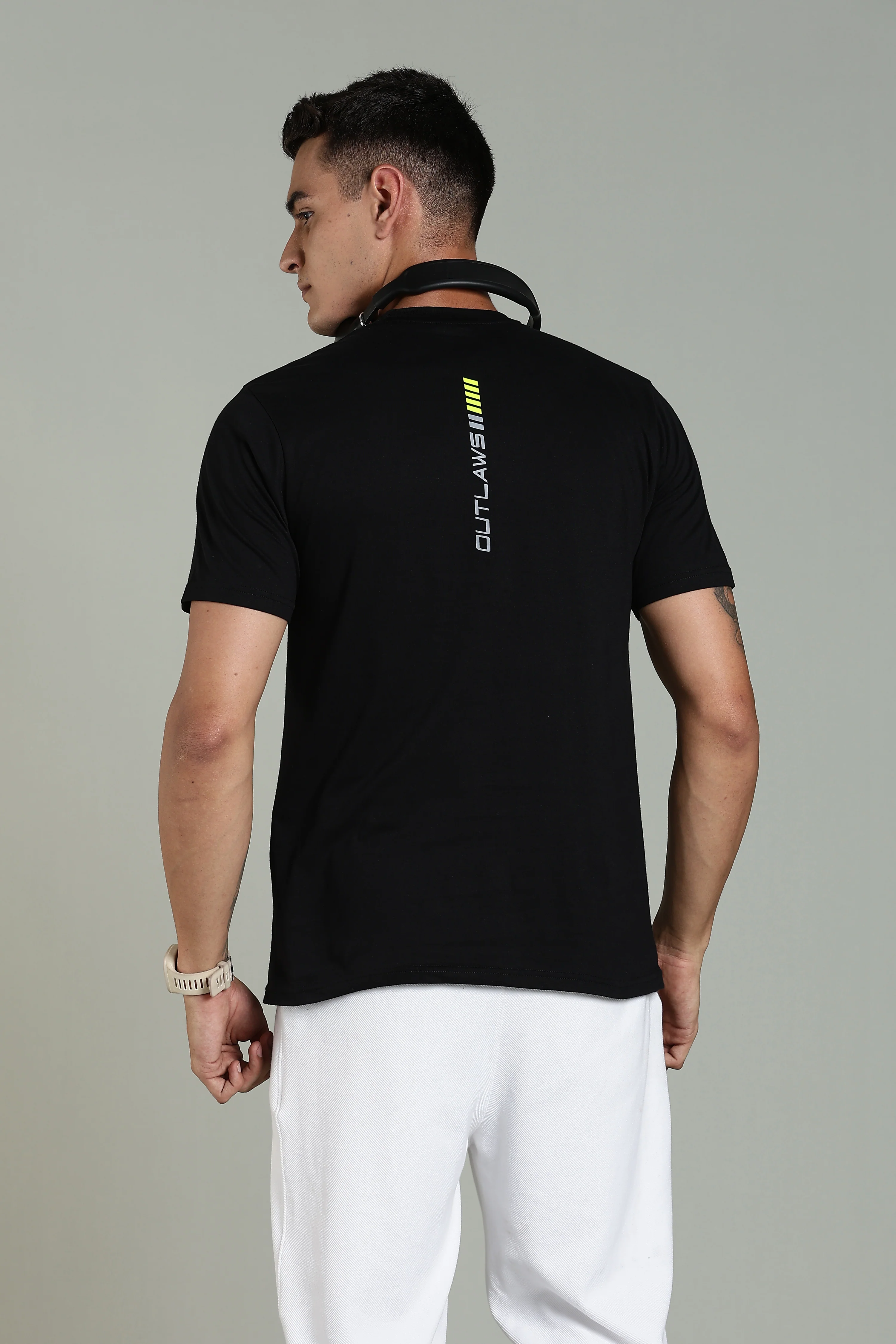 Men Black Cotton Regular T-Shirt - Image 2