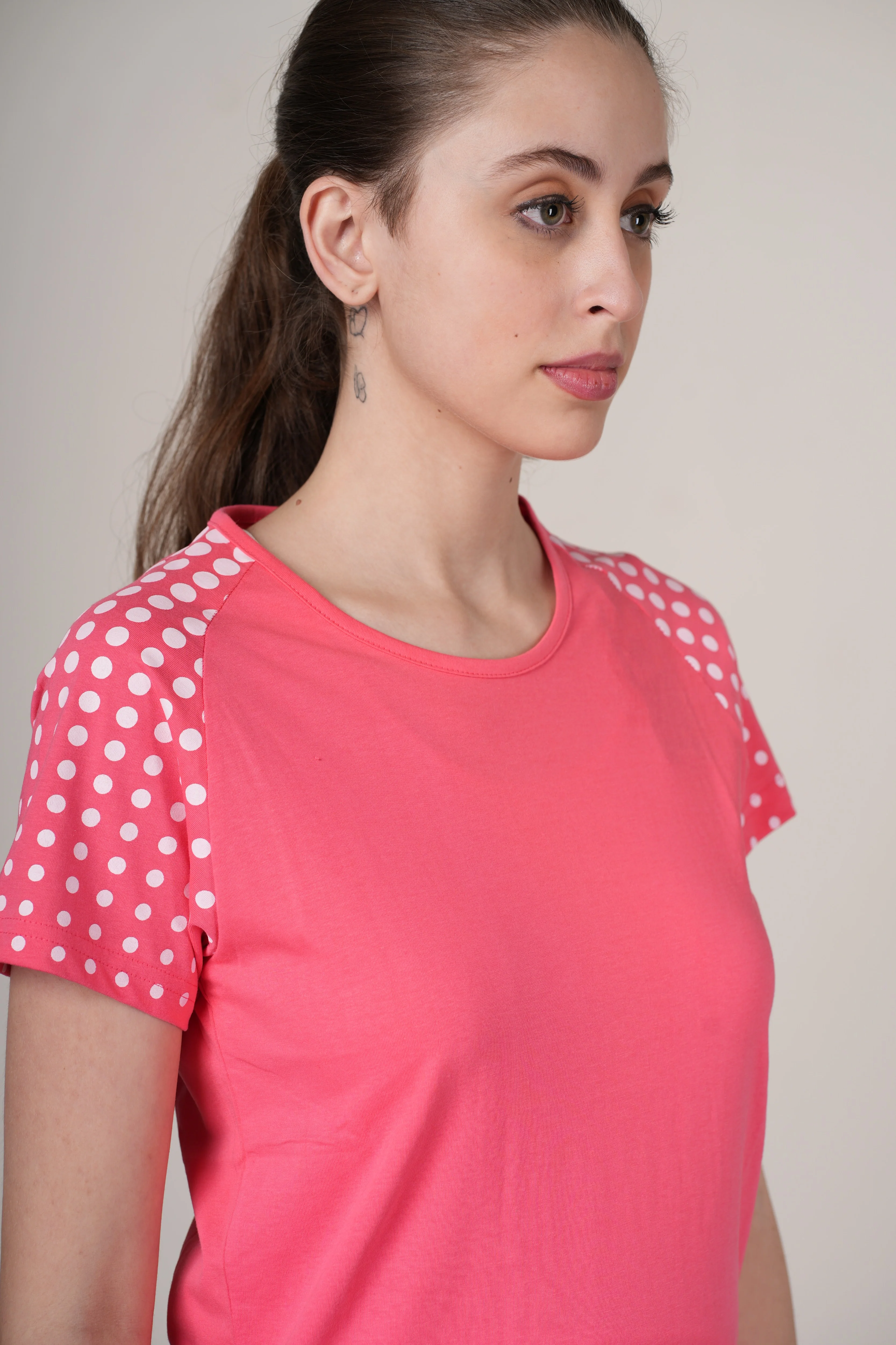 Women Pink Cotton Regular T-Shirt - Image 4