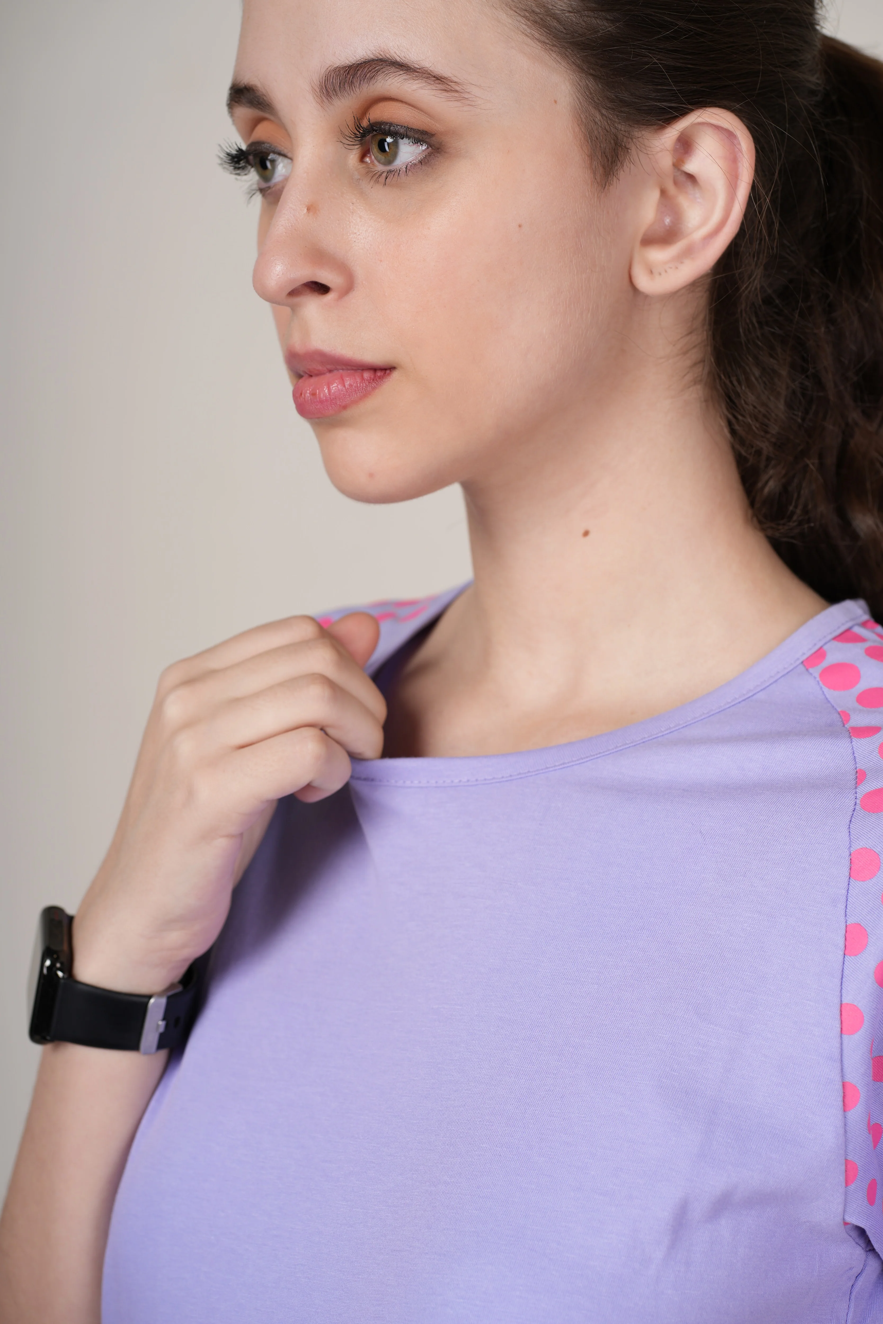 Women Lavender Cotton Regular T-Shirt - Image 8
