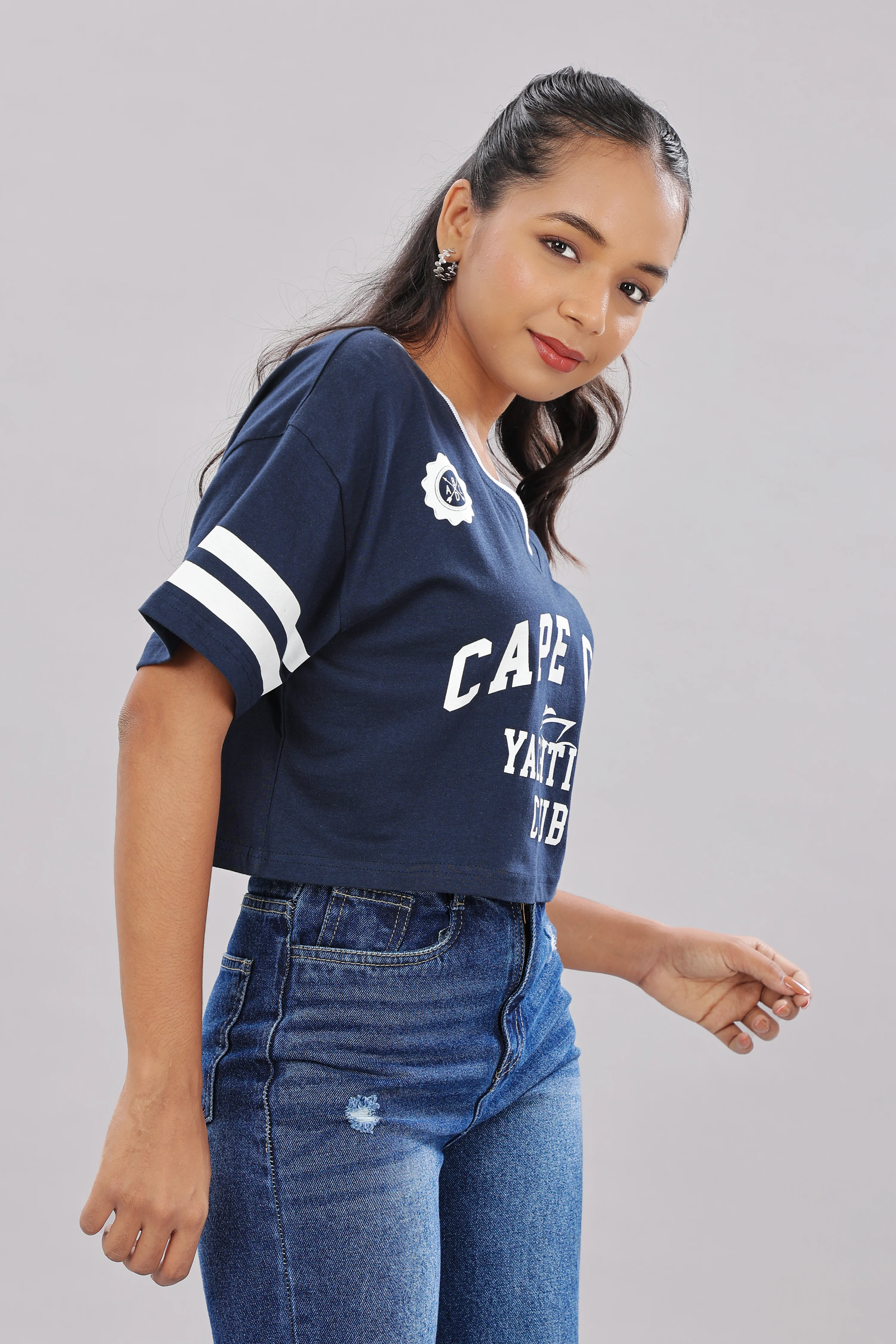 Women Blue Cotton Regular Top - Image 4